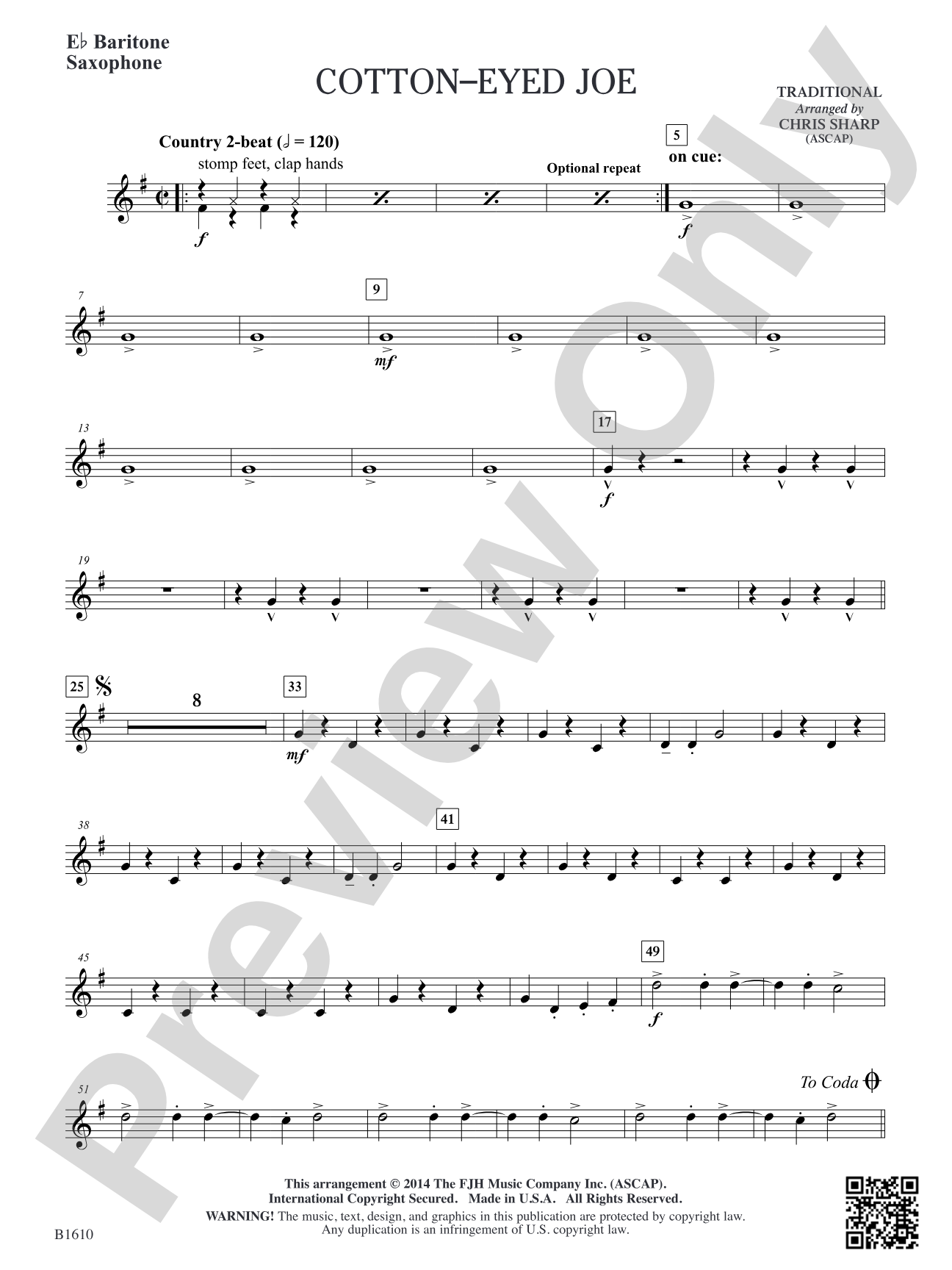 Cotton-Eyed Joe: E-flat Baritone Saxophone
