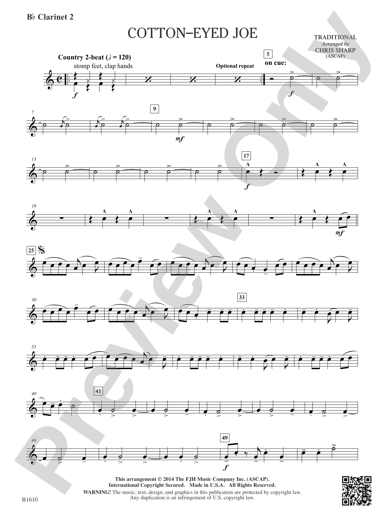 Cotton-Eyed Joe: B-flat Clarinet 2