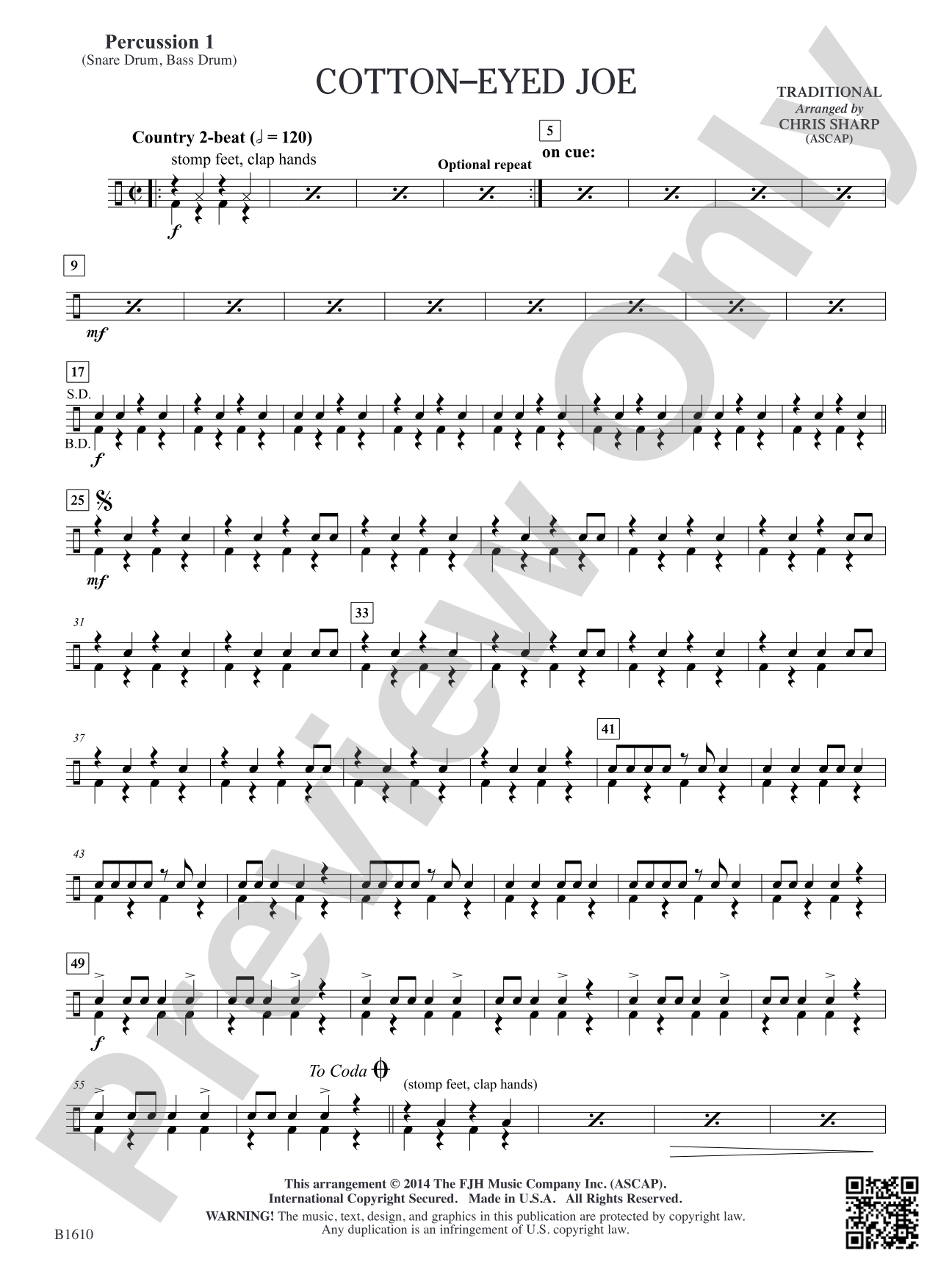 Cotton-Eyed Joe: Percussion 1