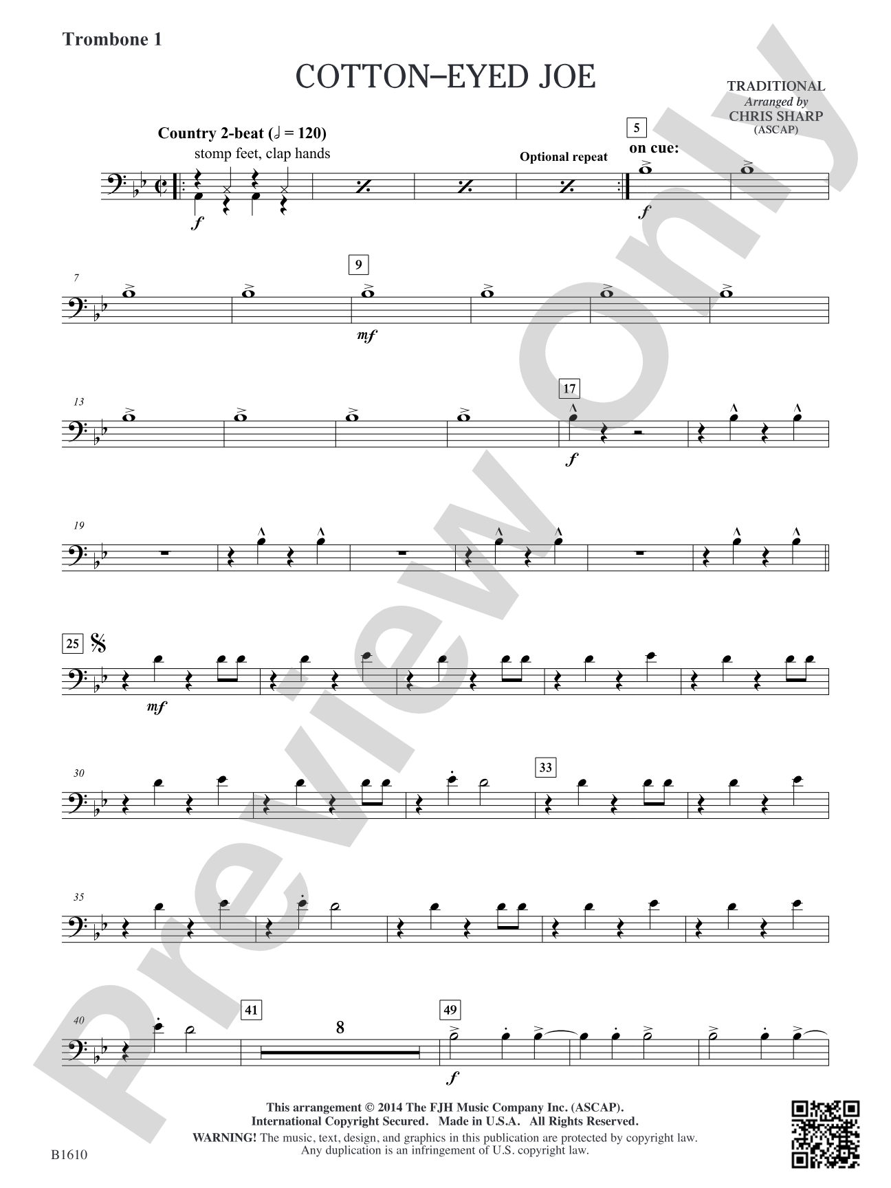 Cotton-Eyed Joe: Trombone 1