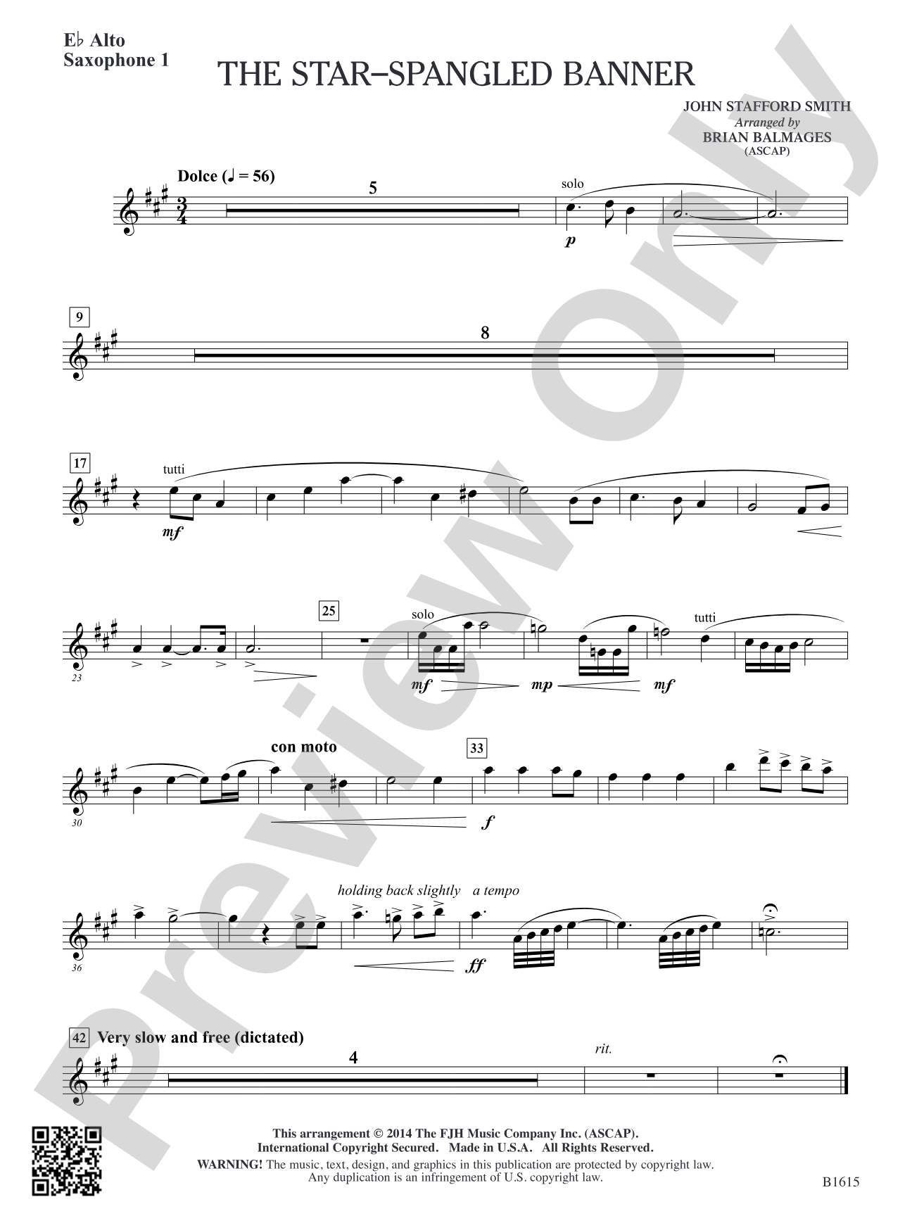 The Star-Spangled Banner: E-flat Alto Saxophone 1