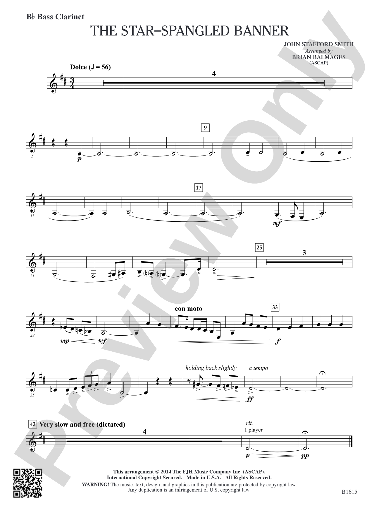 The Star-Spangled Banner: B-flat Bass Clarinet