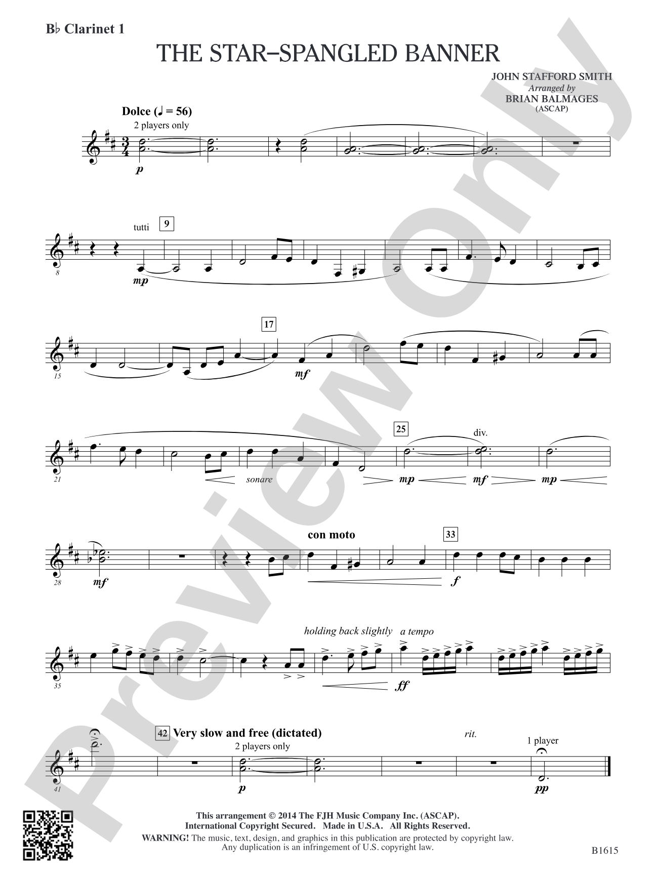 The Star-Spangled Banner: B-flat Clarinet 1
