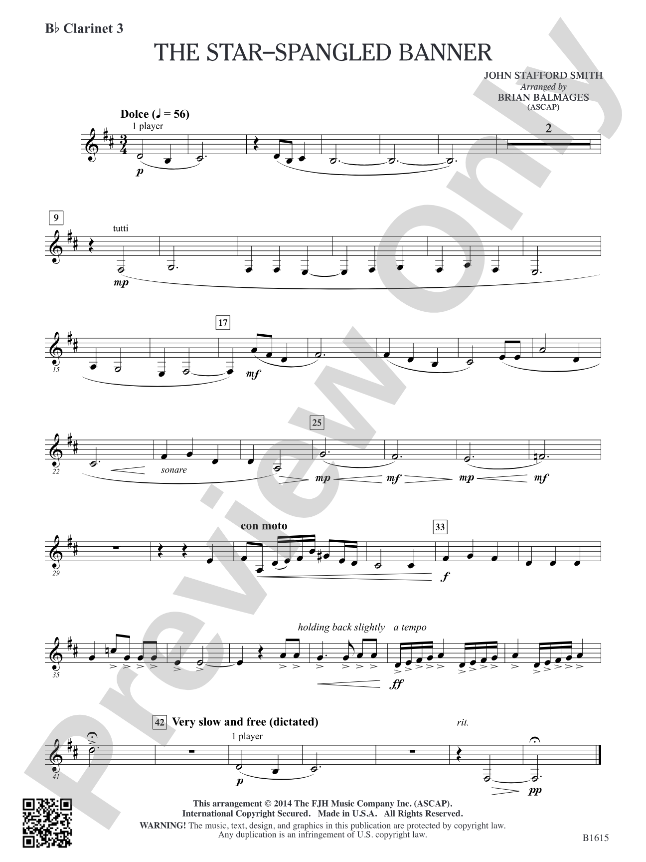 The Star-Spangled Banner: B-flat Clarinet 3