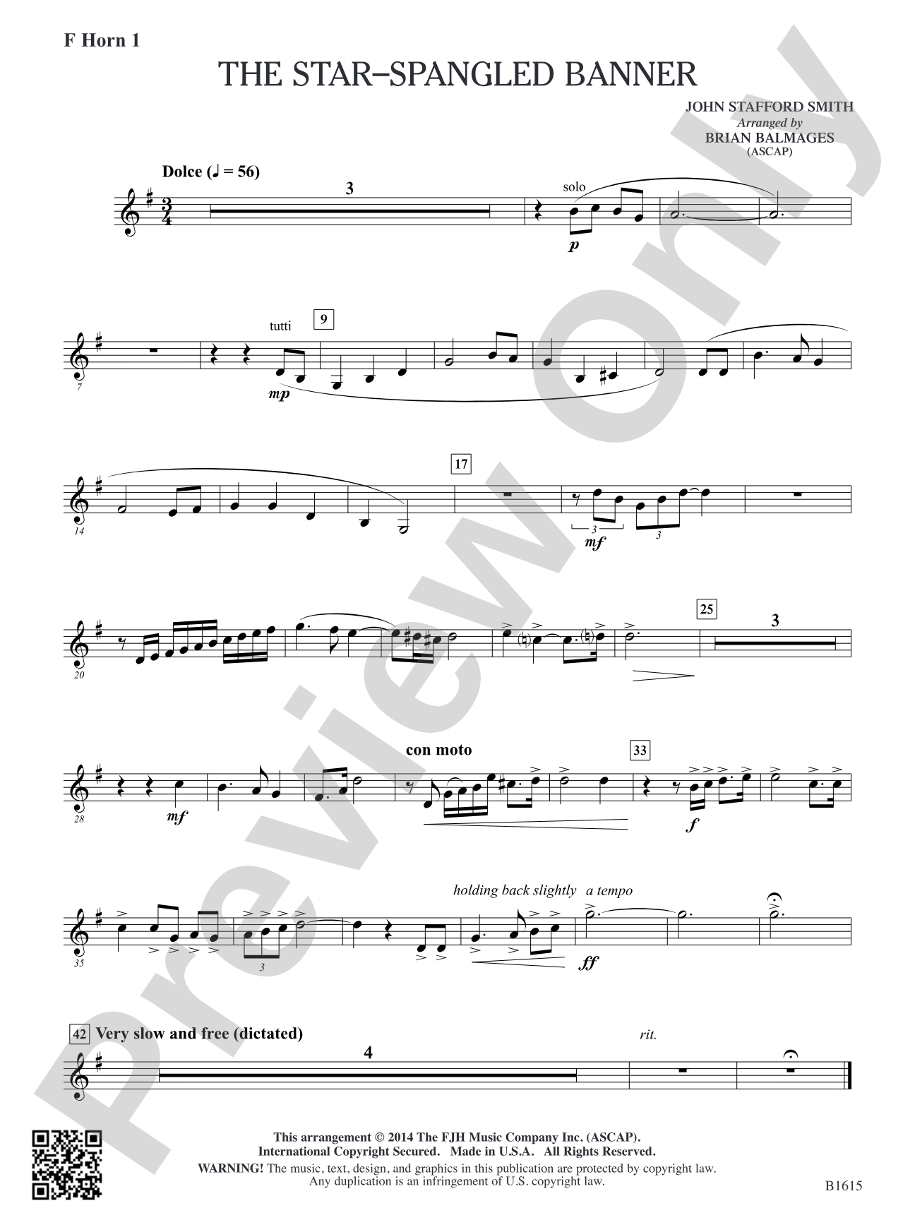 The Star-Spangled Banner: F Horn 1