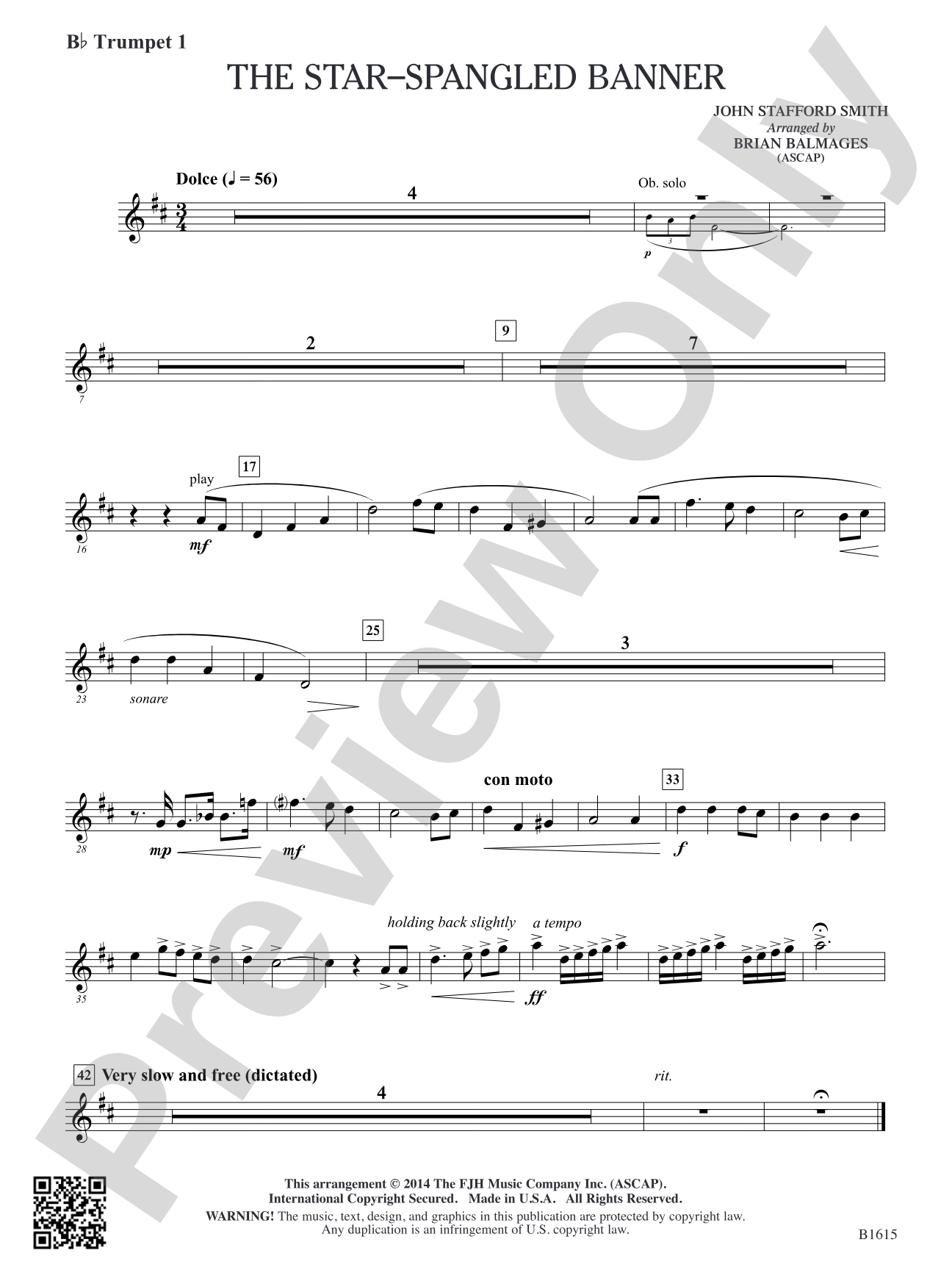 The Star-Spangled Banner: B-flat Trumpet 1