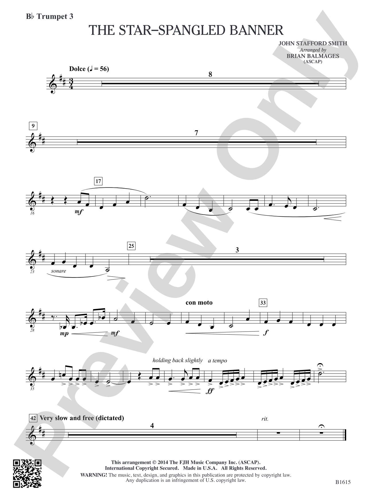 The Star-Spangled Banner: B-flat Trumpet 3