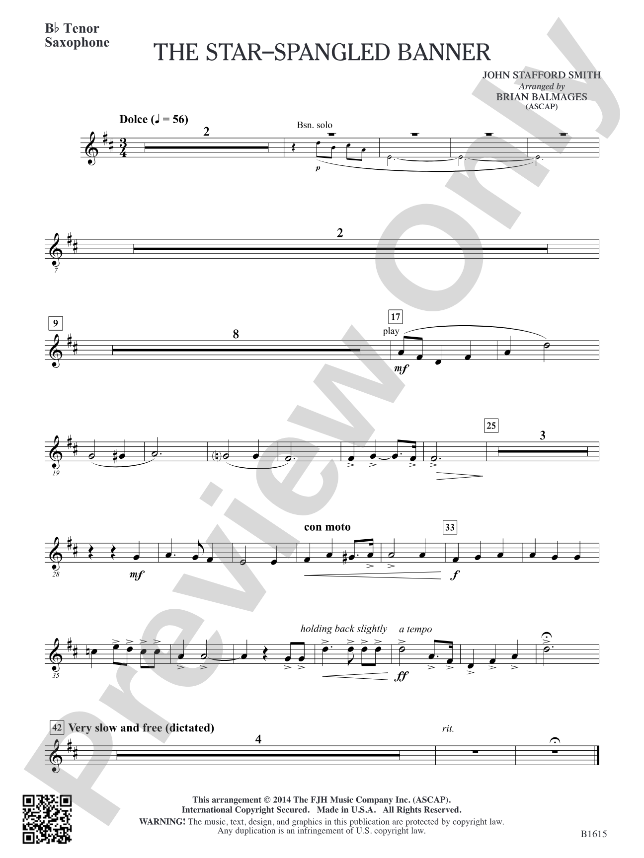The Star-Spangled Banner: B-flat Tenor Saxophone