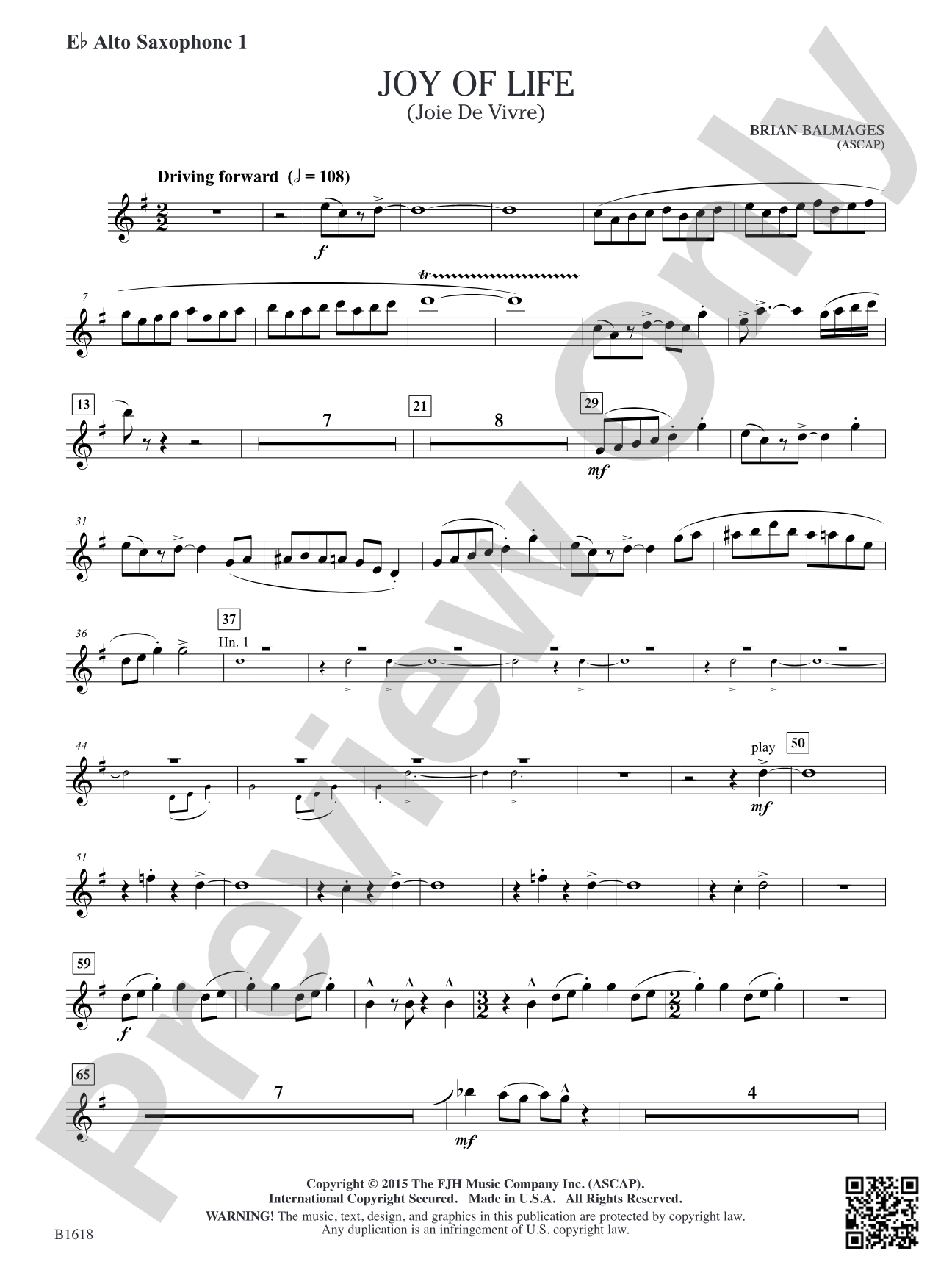 Joy of Life: E-flat Alto Saxophone 1