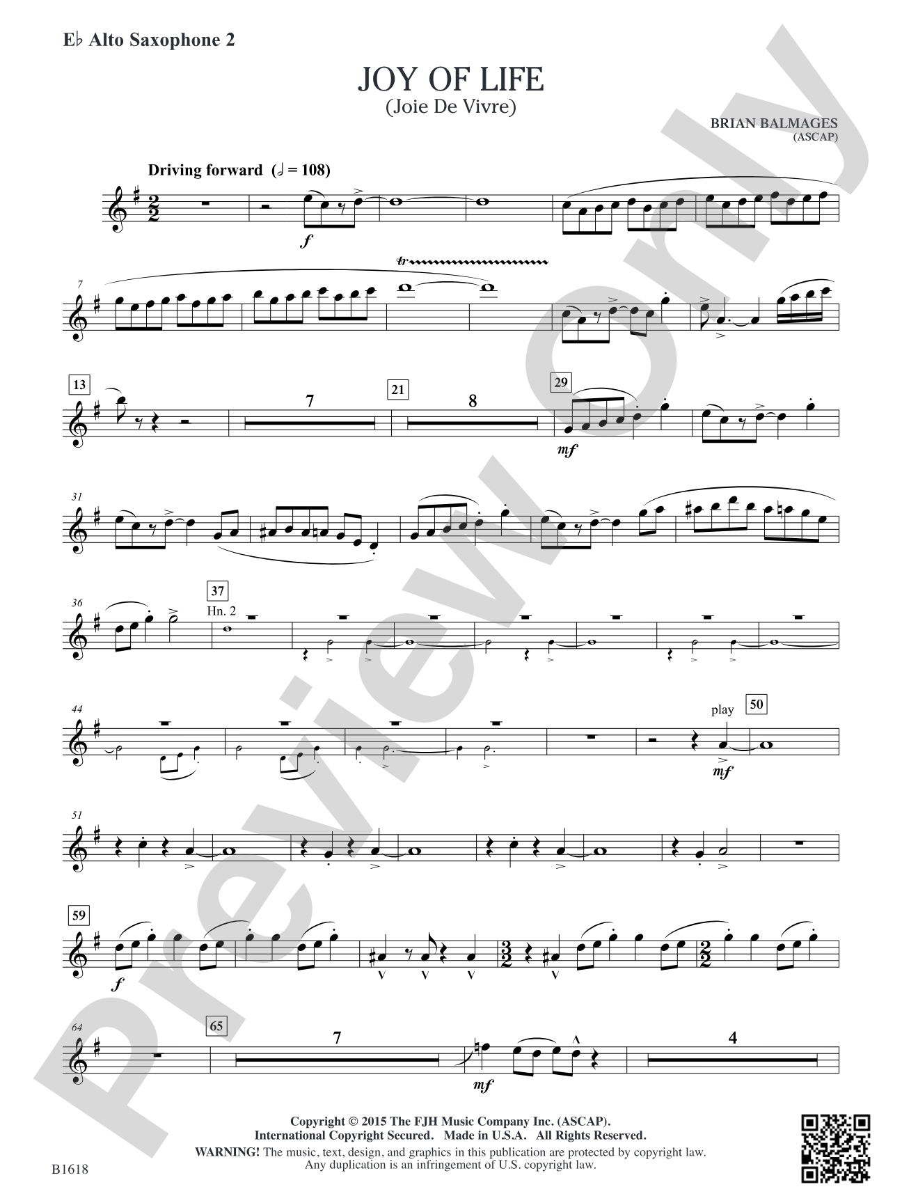 Joy of Life: E-flat Alto Saxophone 2