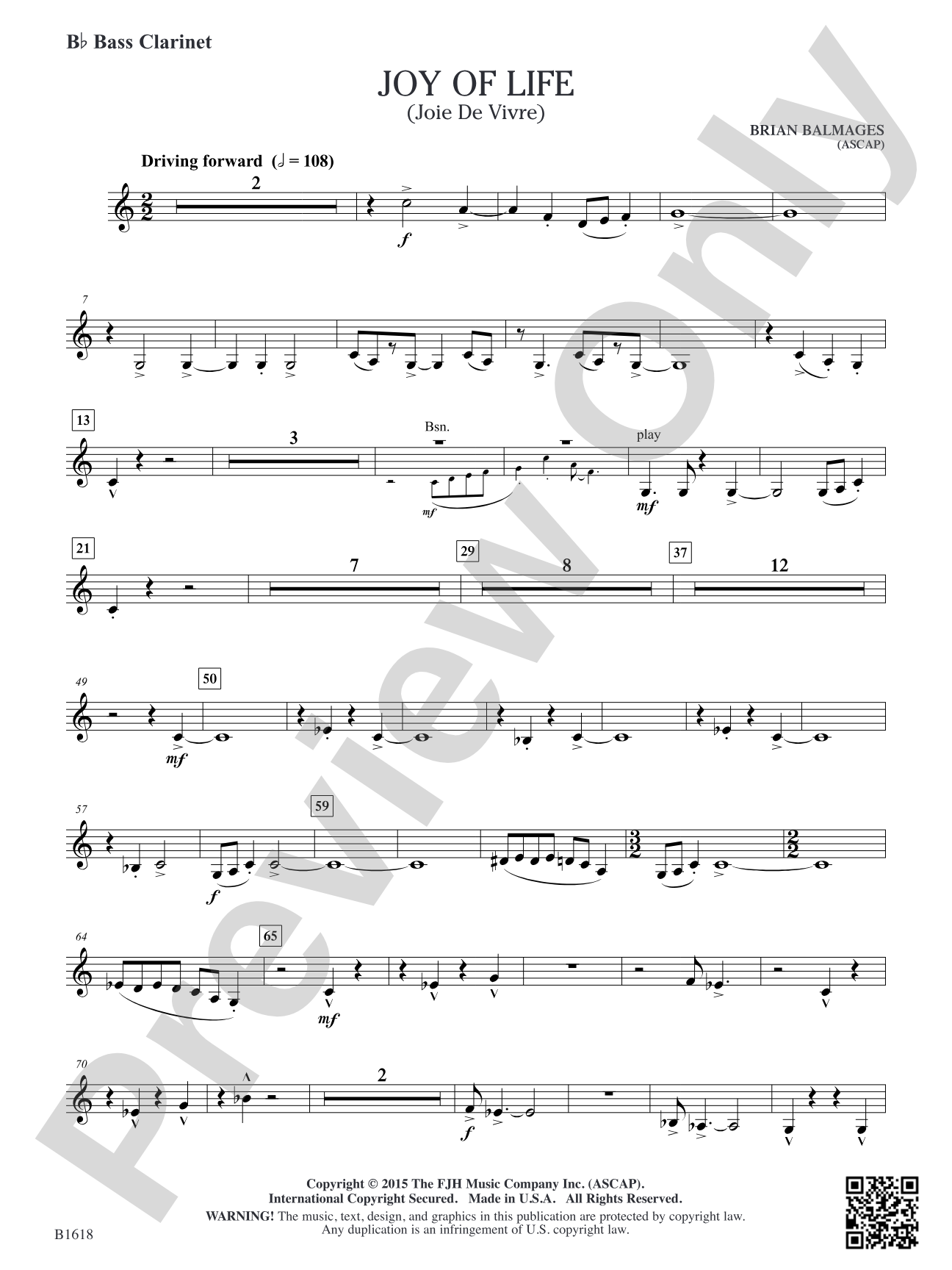 Joy of Life: B-flat Bass Clarinet