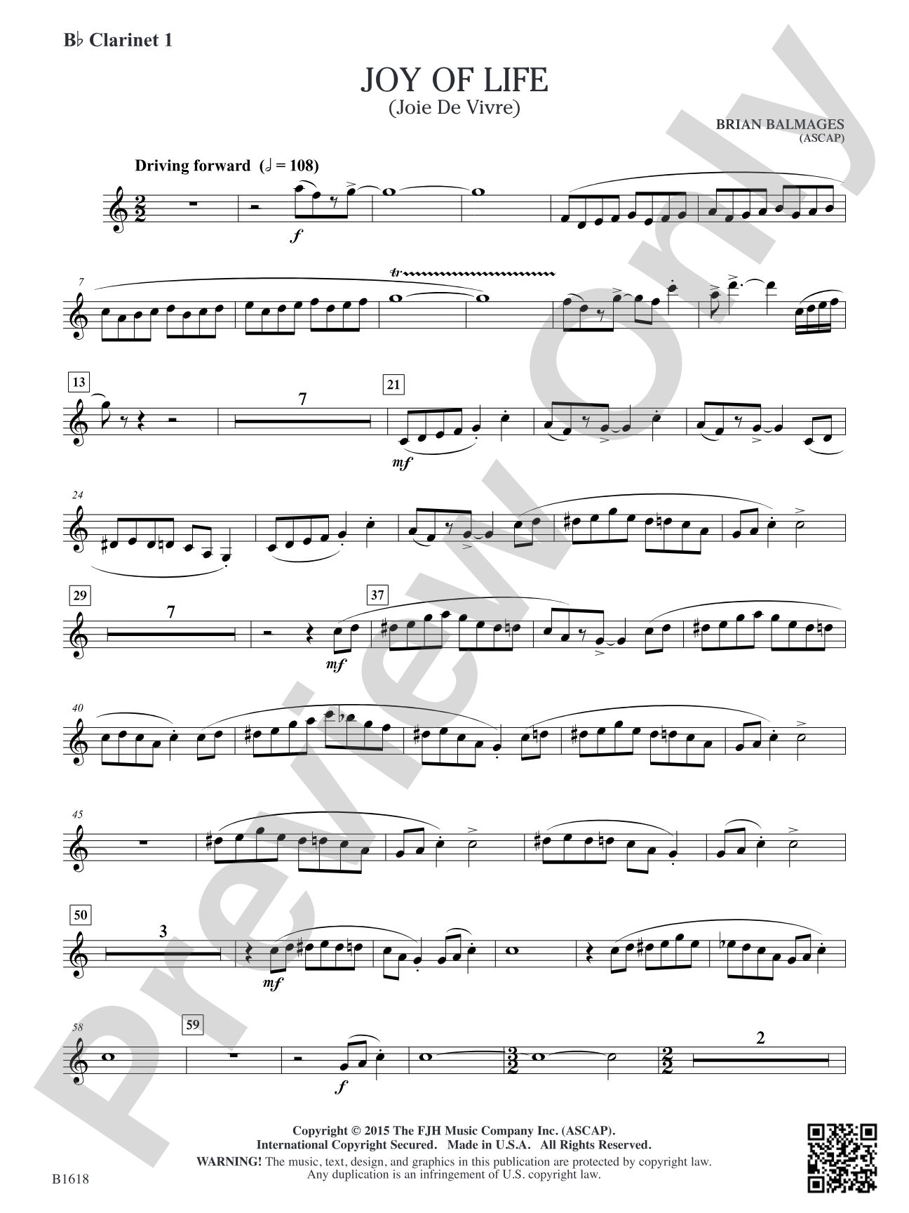 Joy of Life: B-flat Clarinet 1