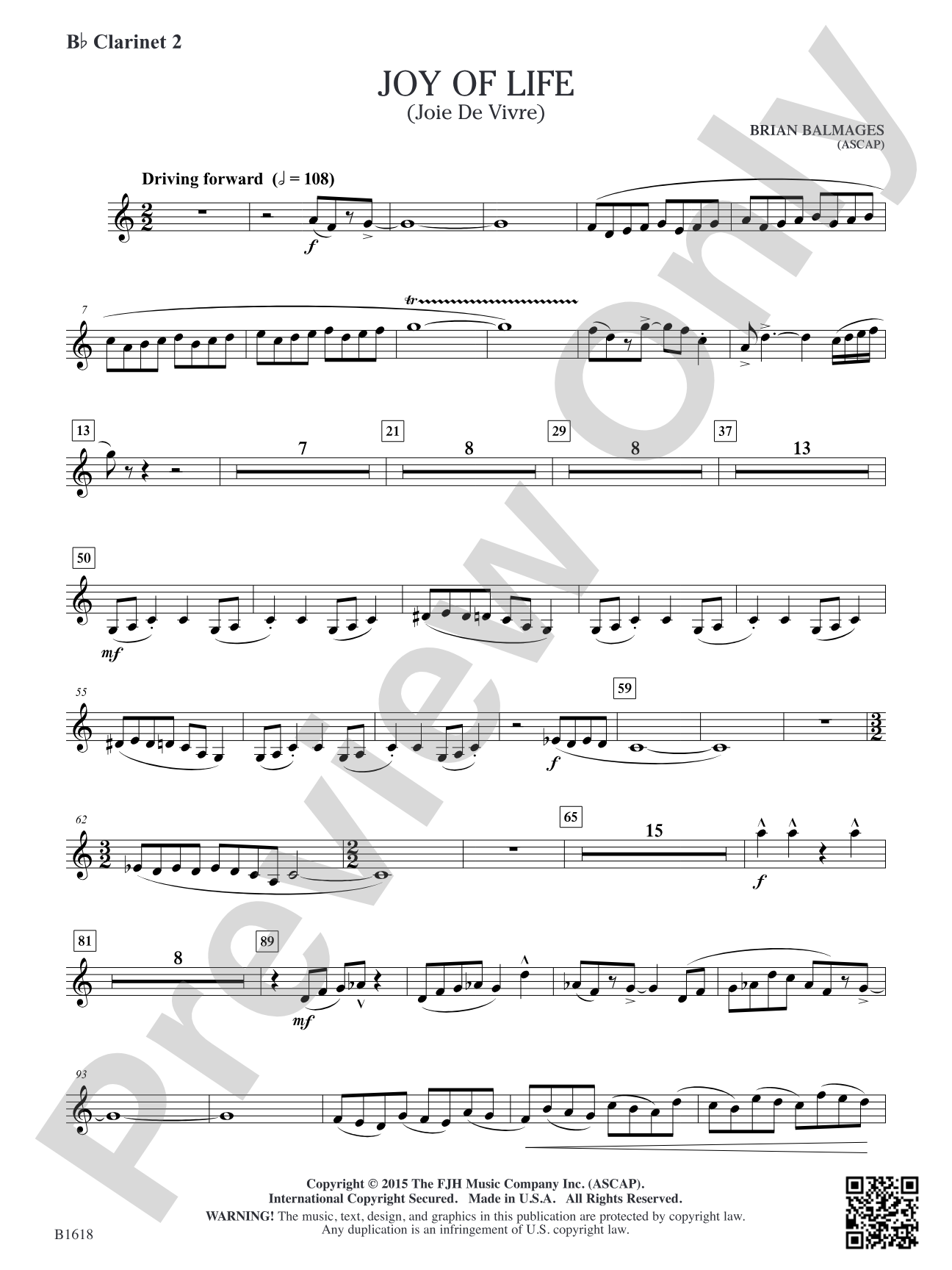 Joy of Life: B-flat Clarinet 2