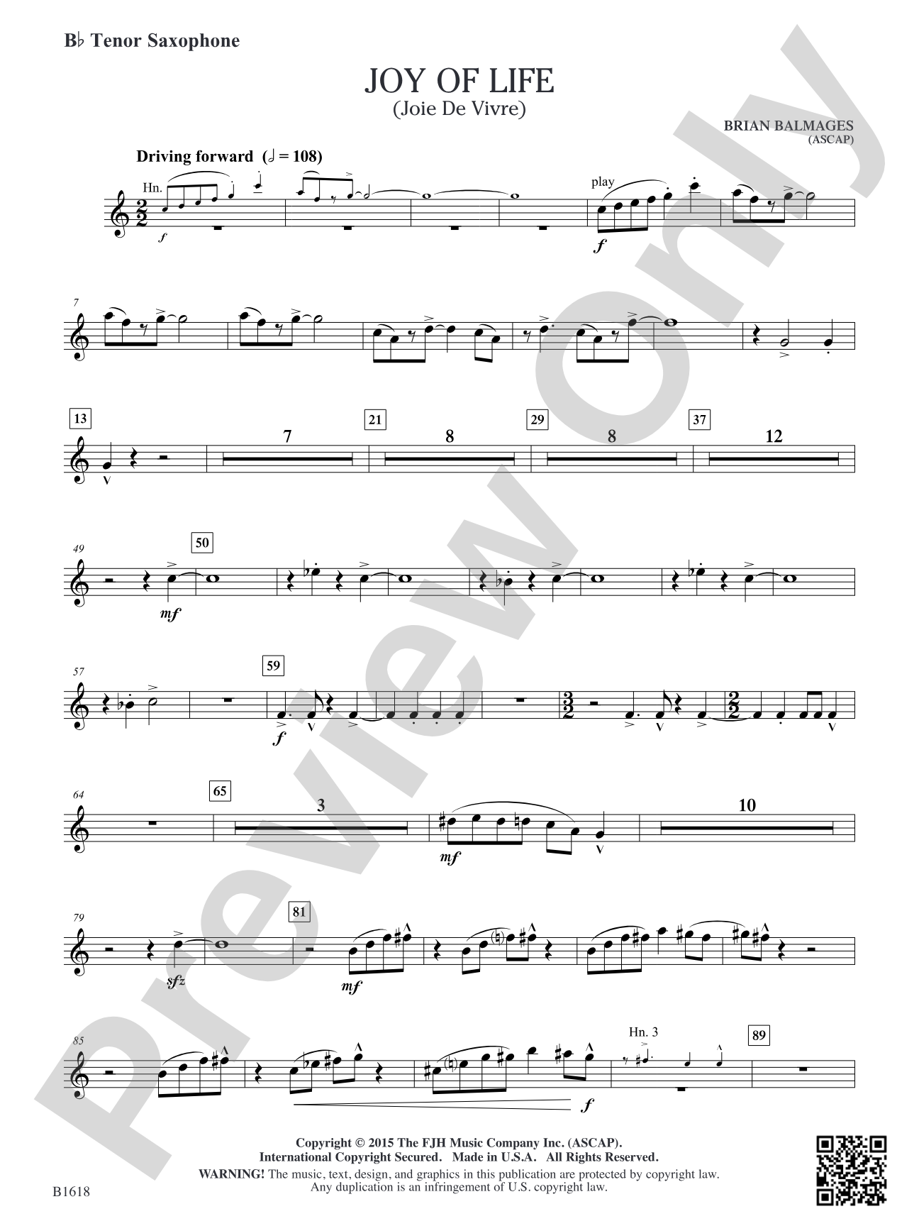 Joy of Life: B-flat Tenor Saxophone