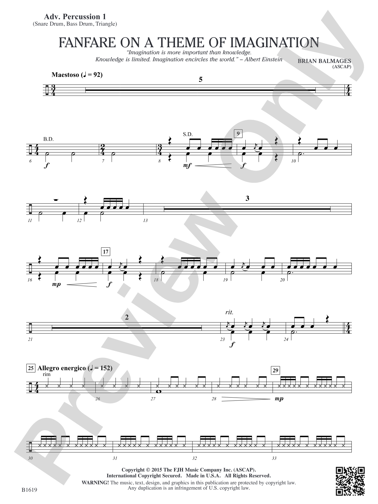 Fanfare on a Theme of Imagination: Adv. Percussion 1