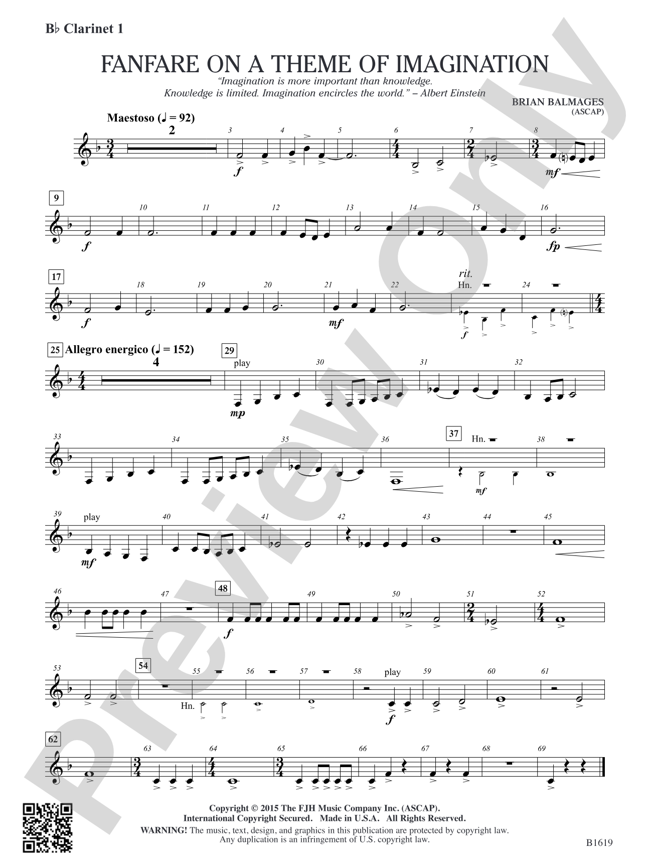 Fanfare on a Theme of Imagination: B-flat Clarinet 1