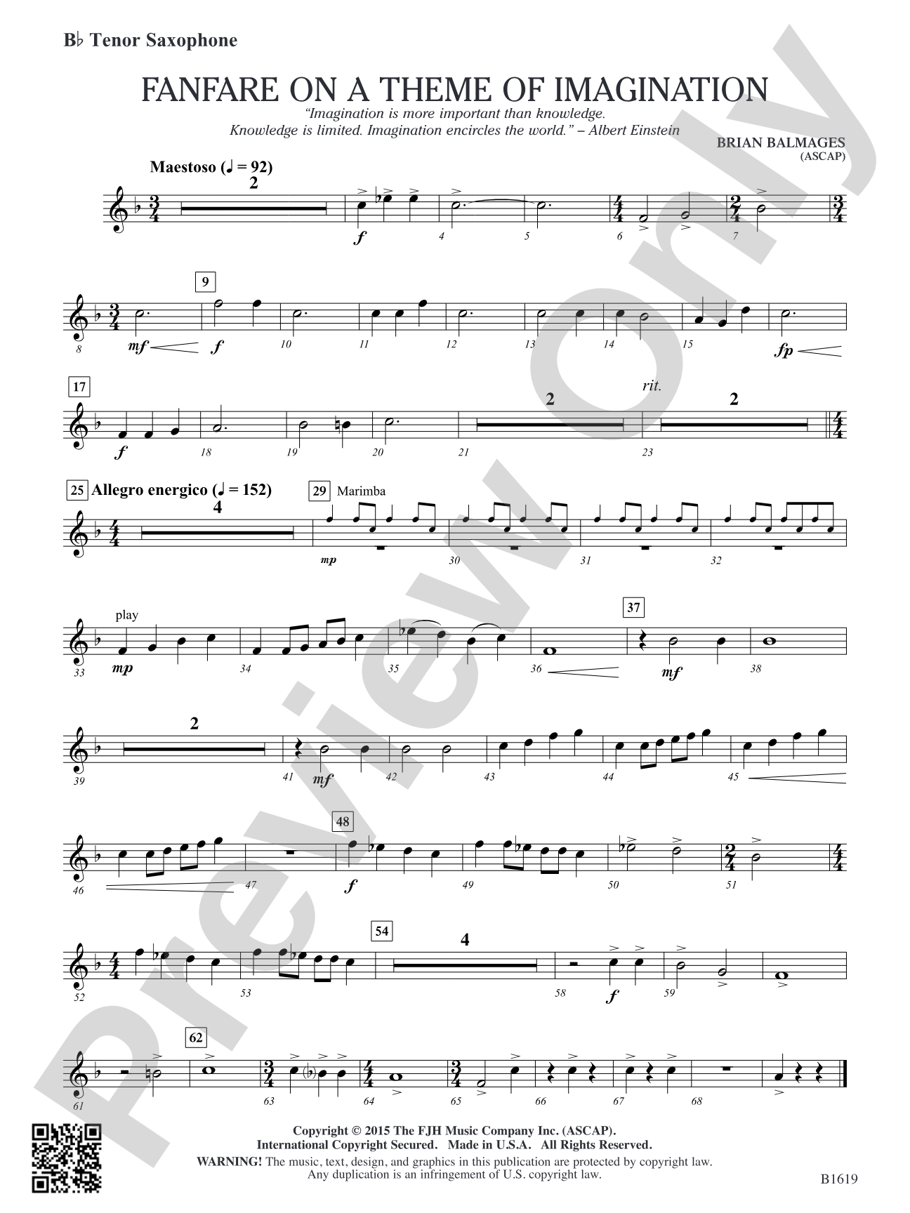 Fanfare on a Theme of Imagination: B-flat Tenor Saxophone