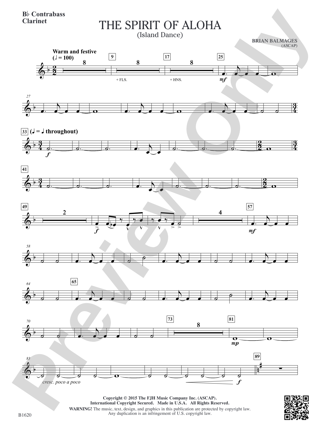 The Spirit of Aloha (Island Dance): B-flat Contrabass Clarinet