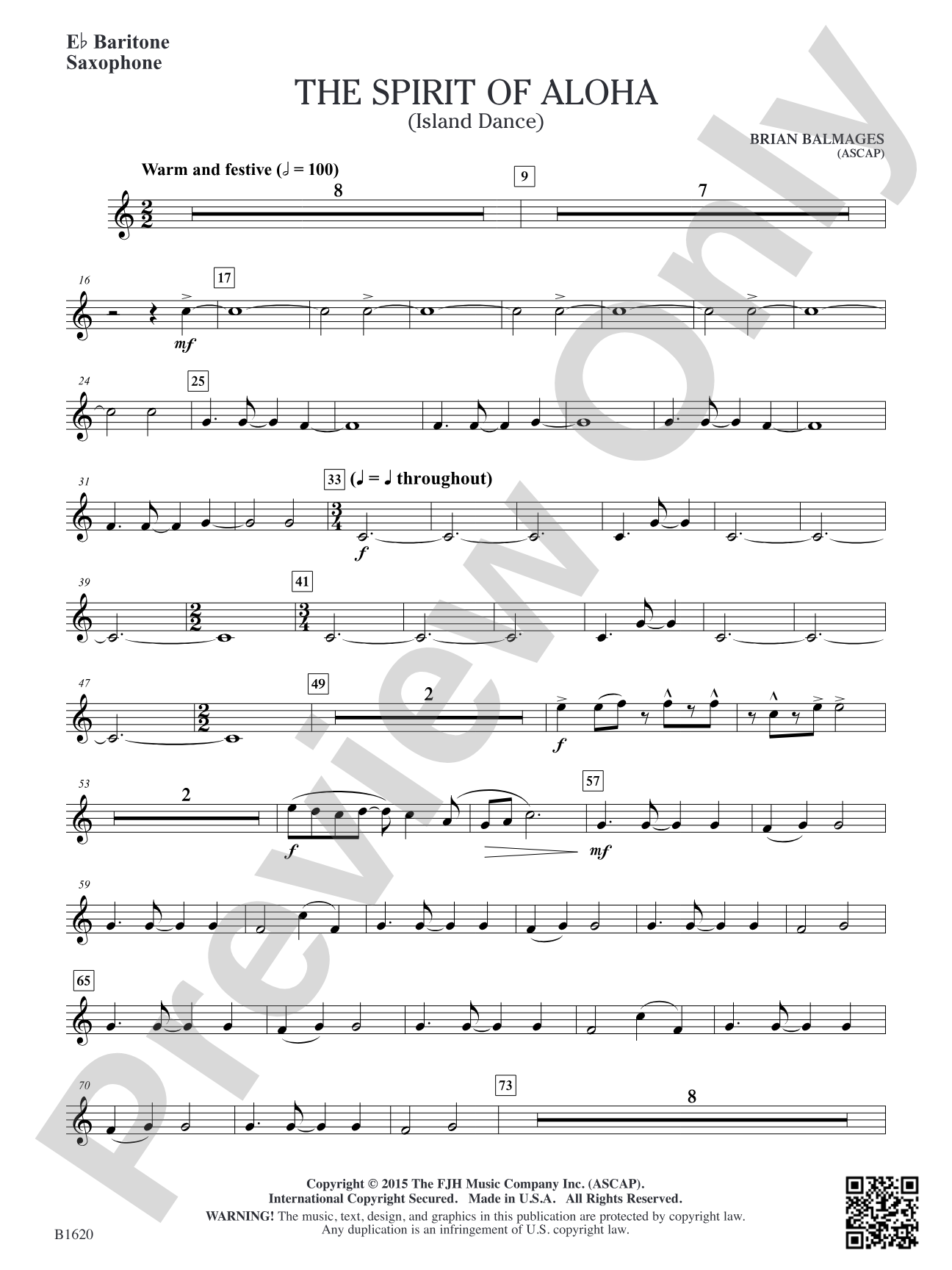 The Spirit of Aloha (Island Dance): E-flat Baritone Saxophone