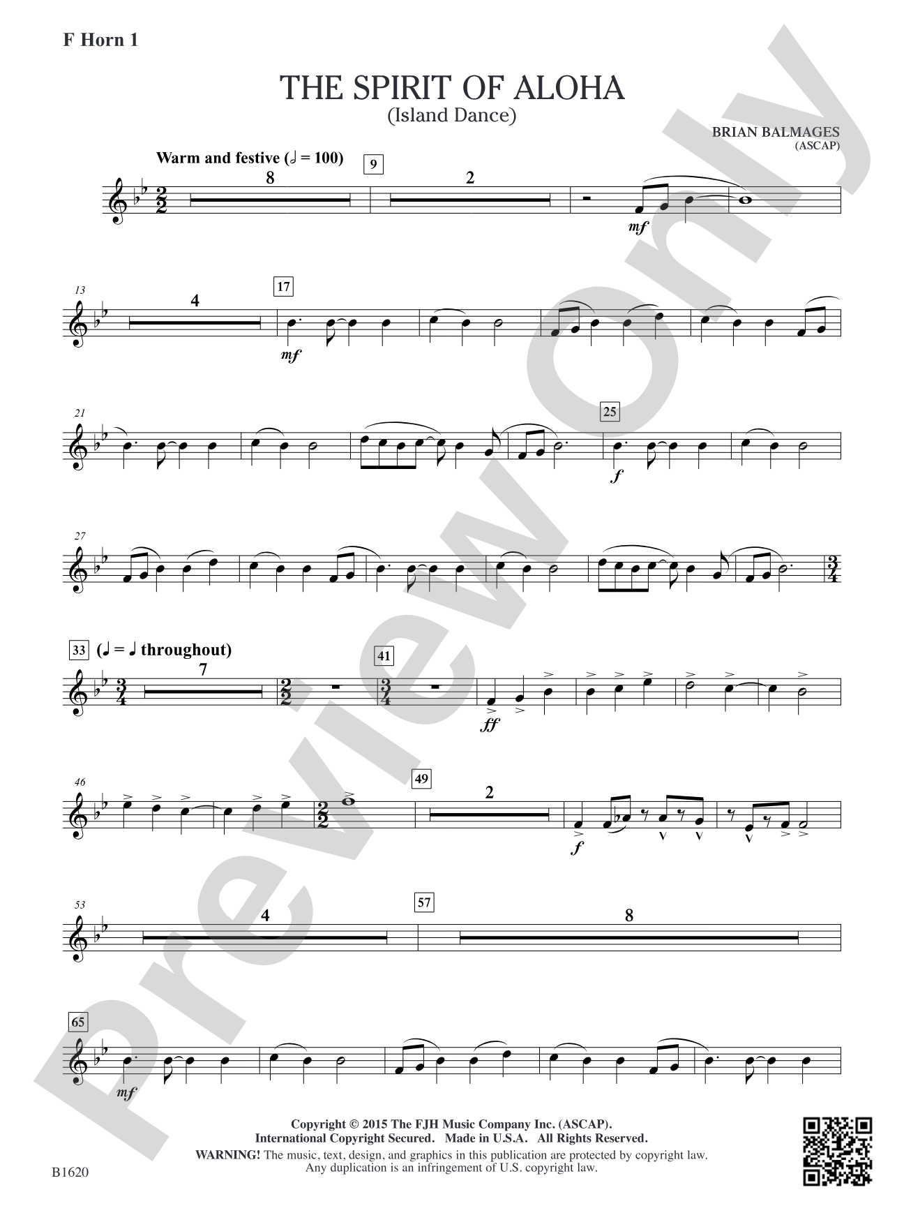 The Spirit of Aloha (Island Dance): F Horn 1