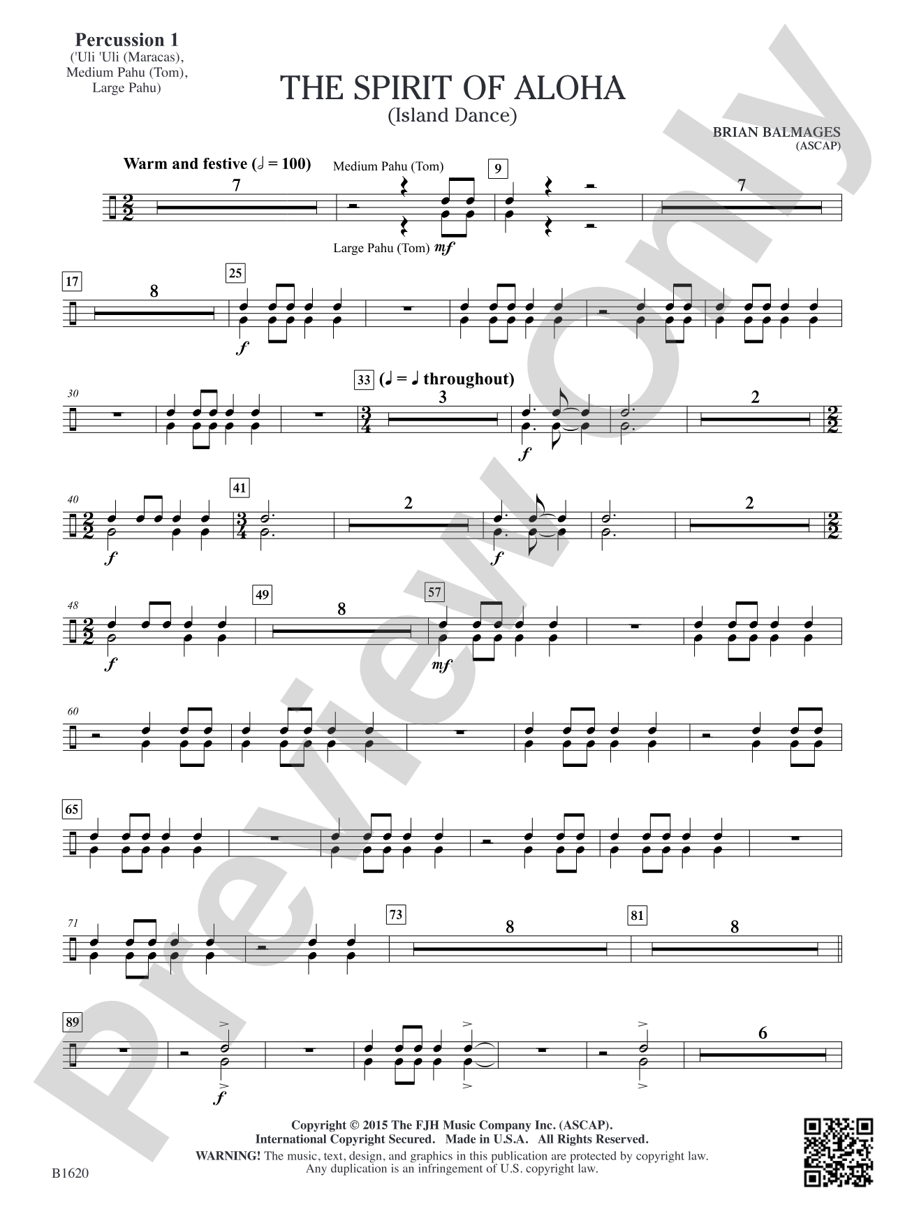 The Spirit of Aloha (Island Dance): Percussion 1