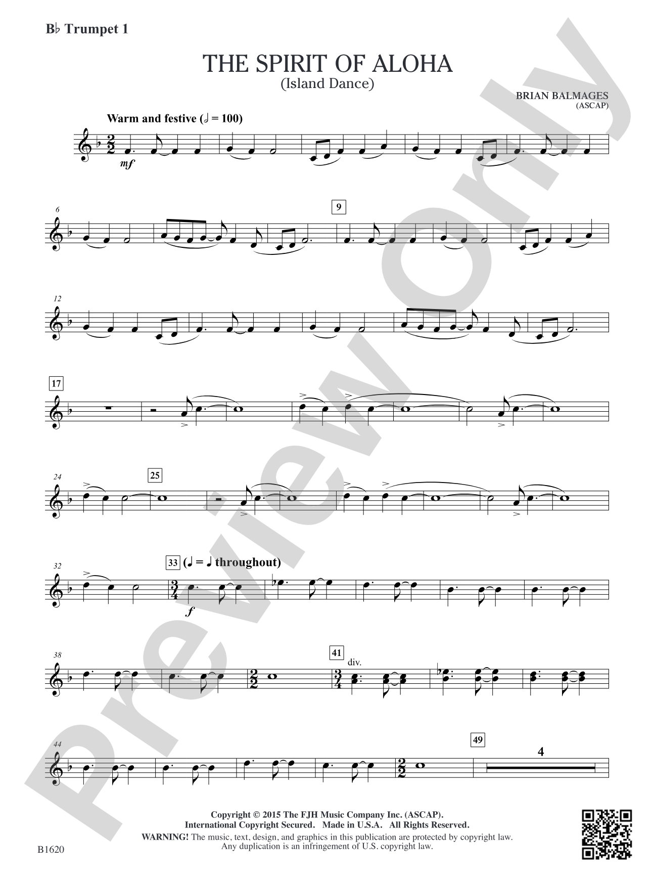 The Spirit of Aloha (Island Dance): B-flat Trumpet 1