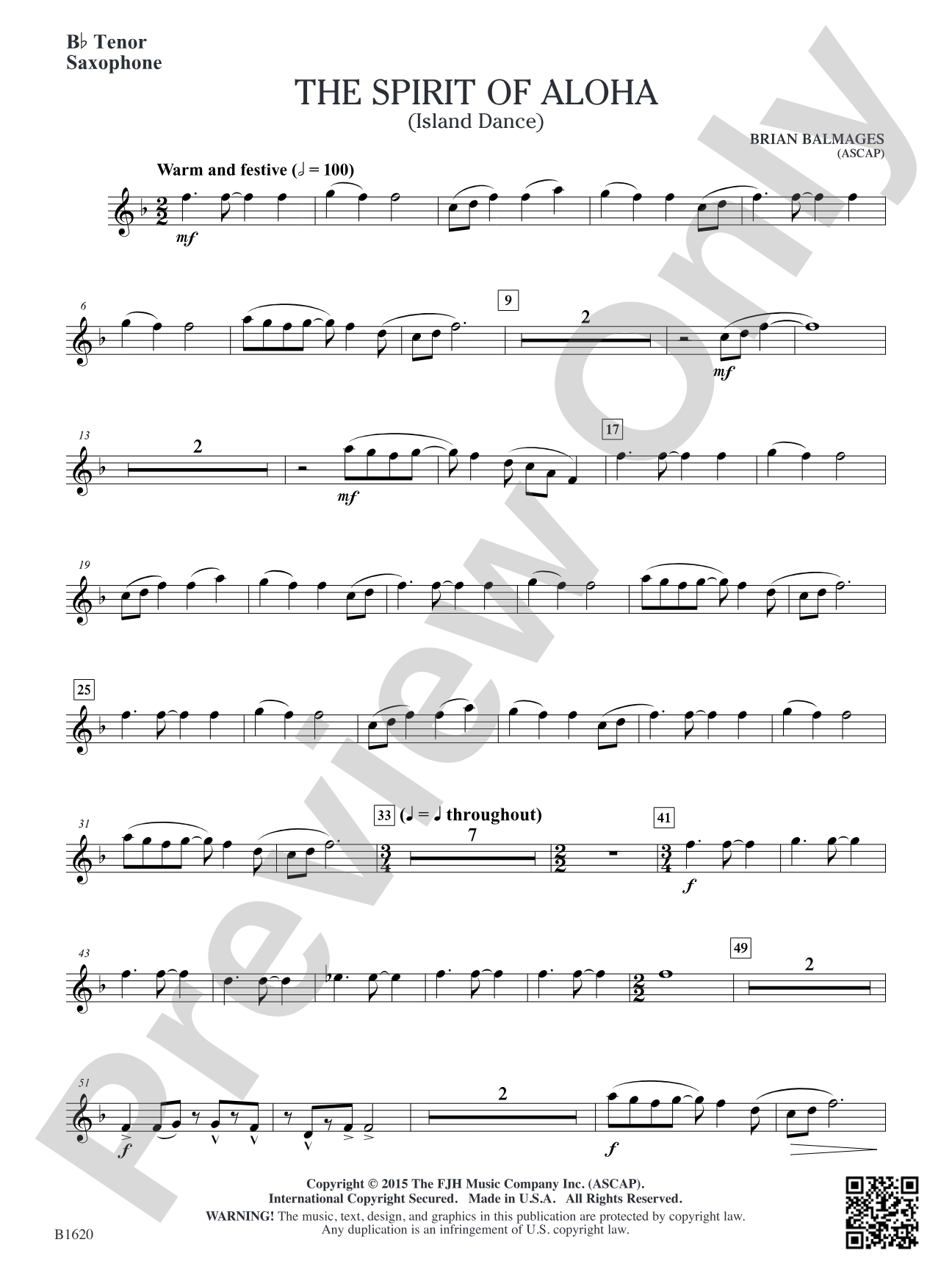 The Spirit of Aloha (Island Dance): B-flat Tenor Saxophone
