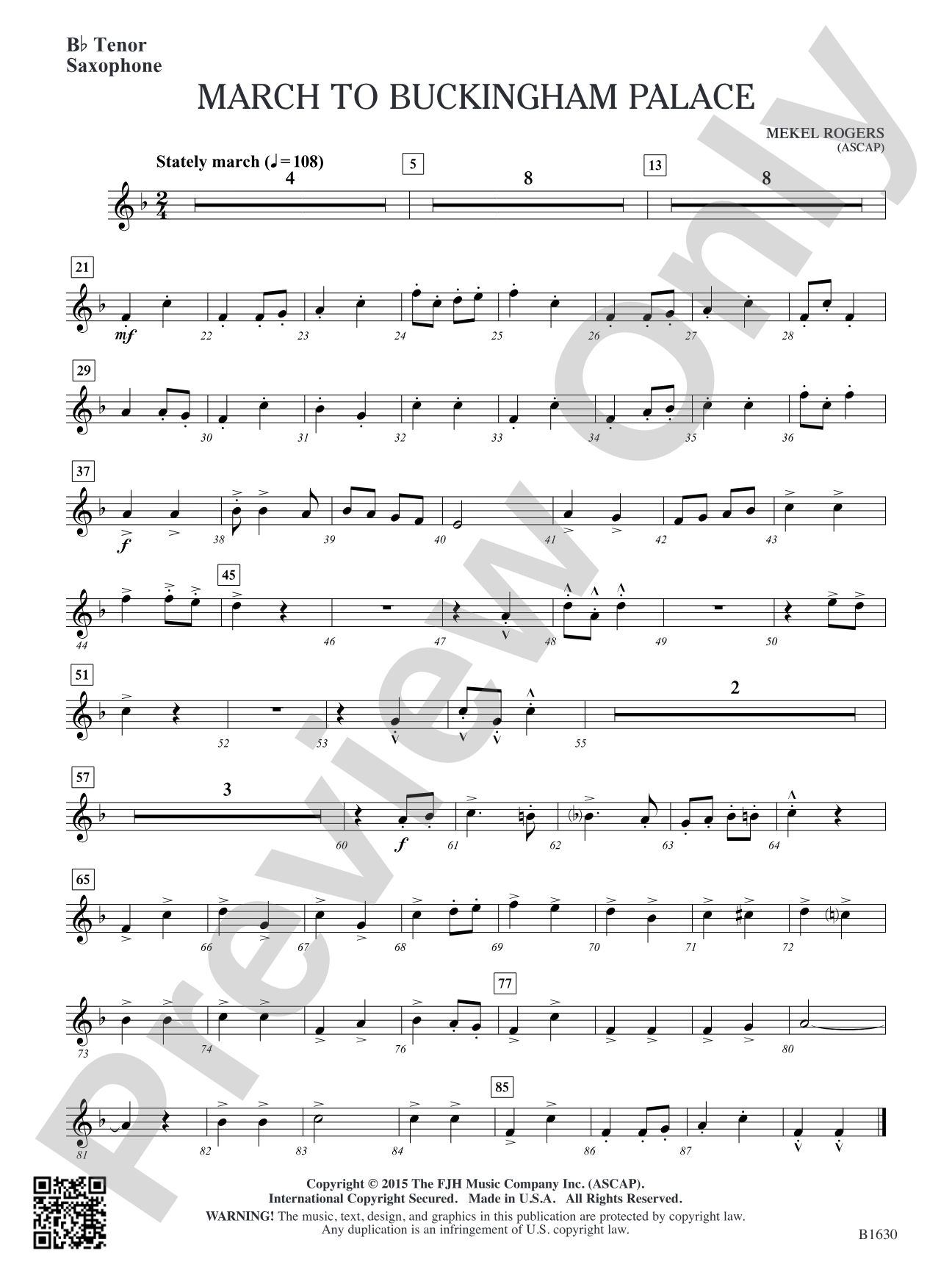 March to Buckingham Palace: B-flat Tenor Saxophone