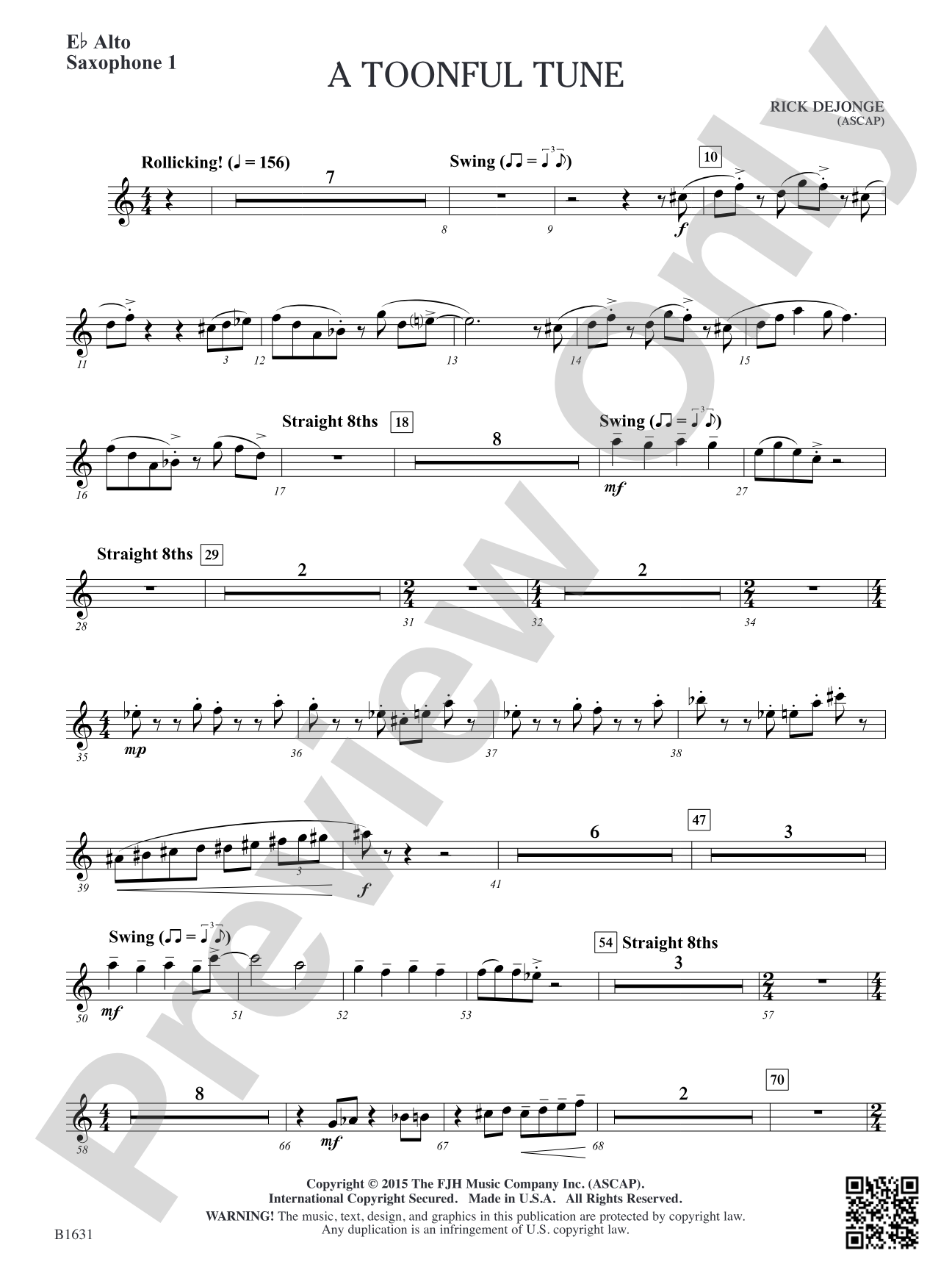 A Toonful Tune: E-flat Alto Saxophone 1