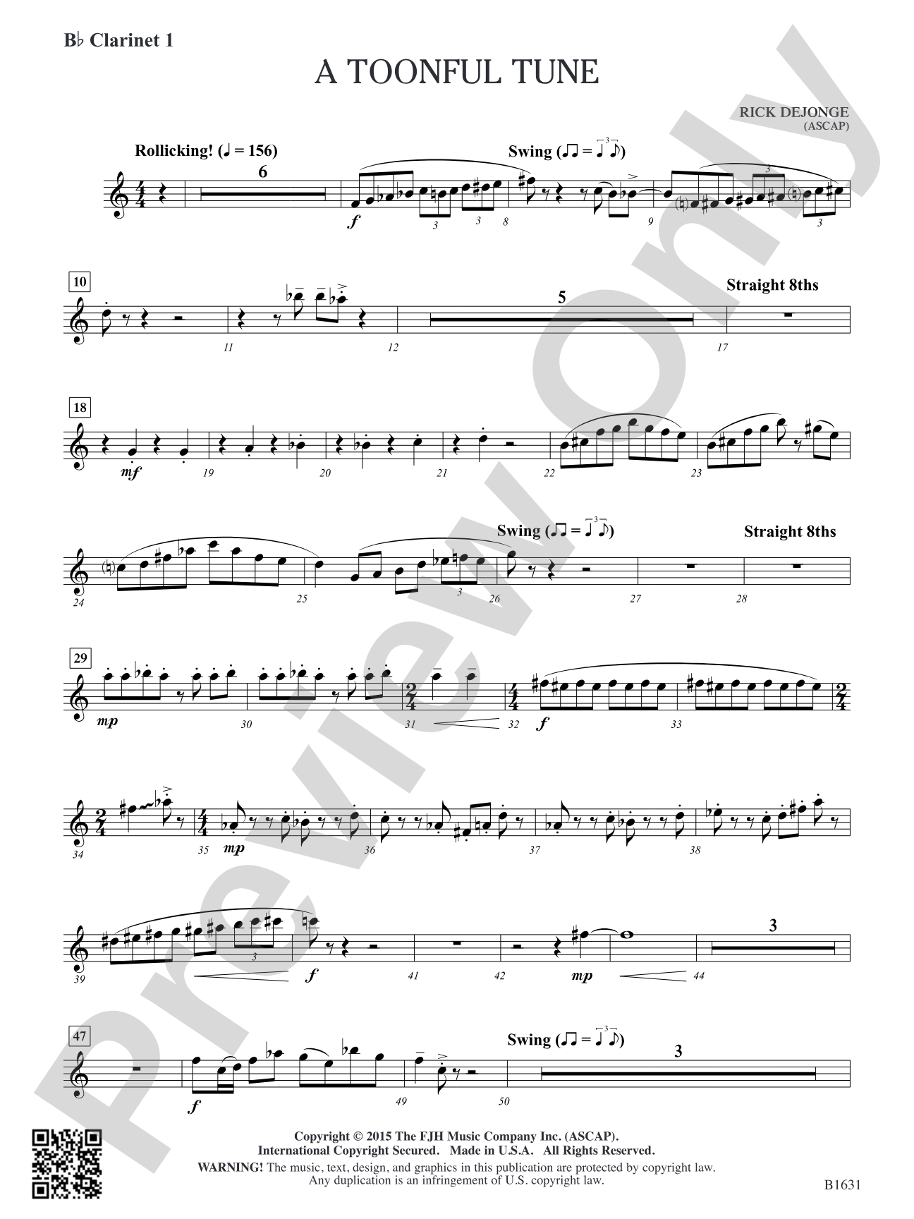 A Toonful Tune: B-flat Clarinet 1