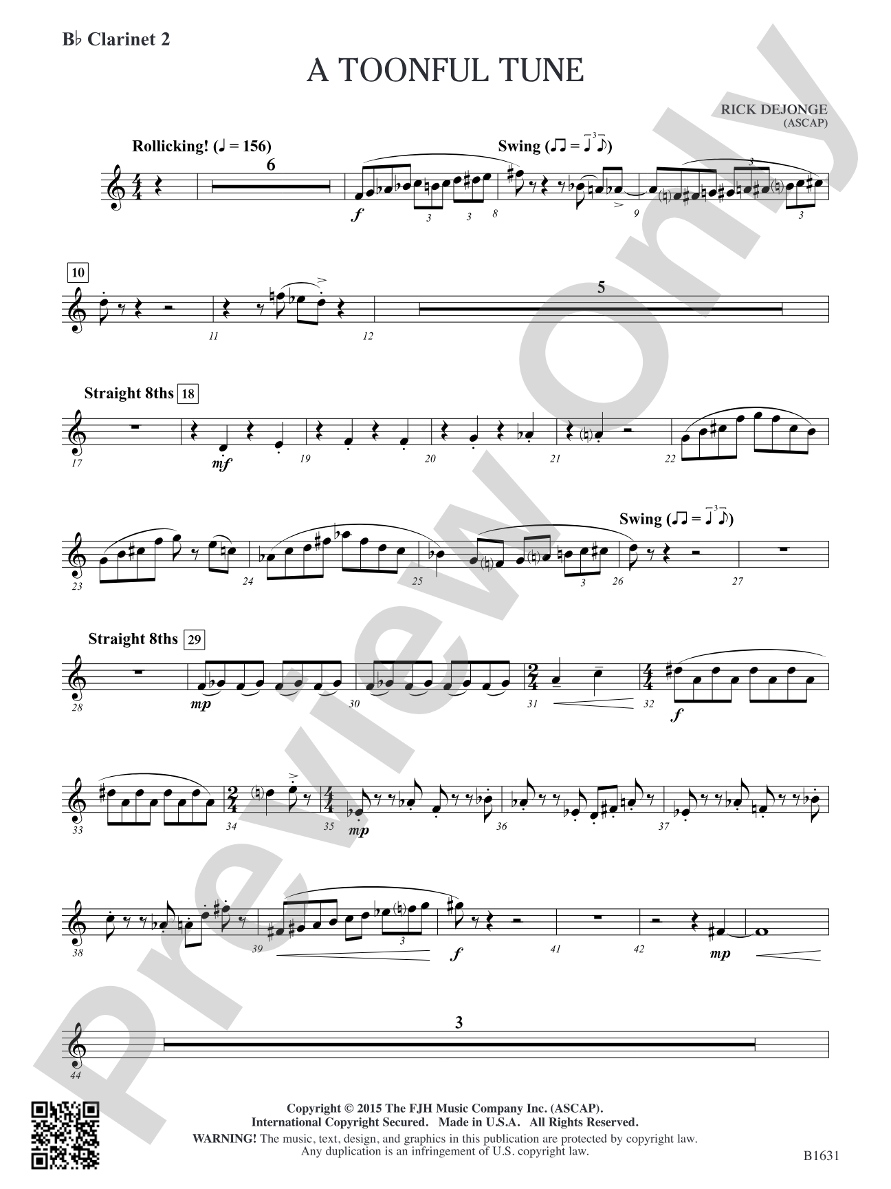 A Toonful Tune: B-flat Clarinet 2