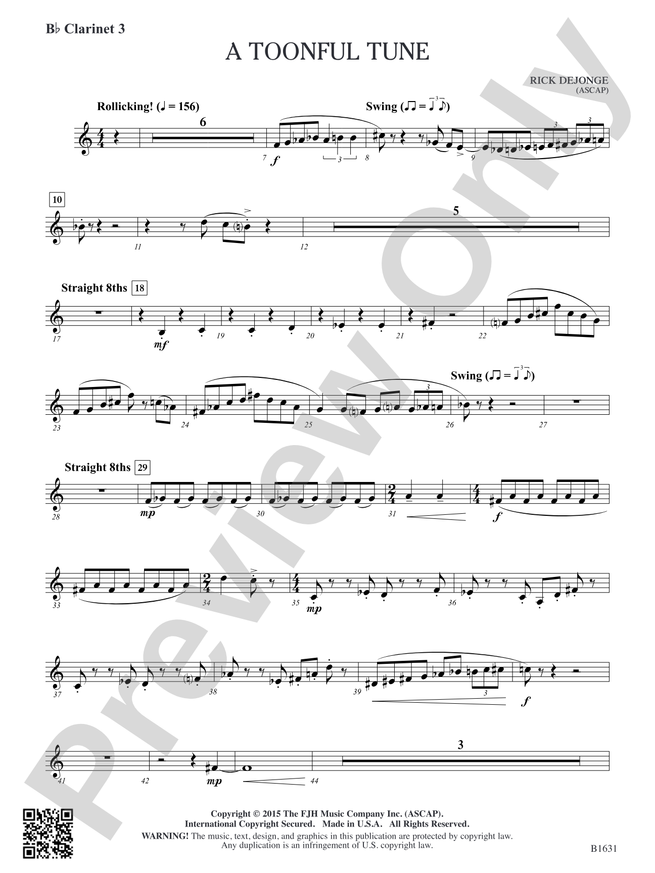 A Toonful Tune: B-flat Clarinet 3