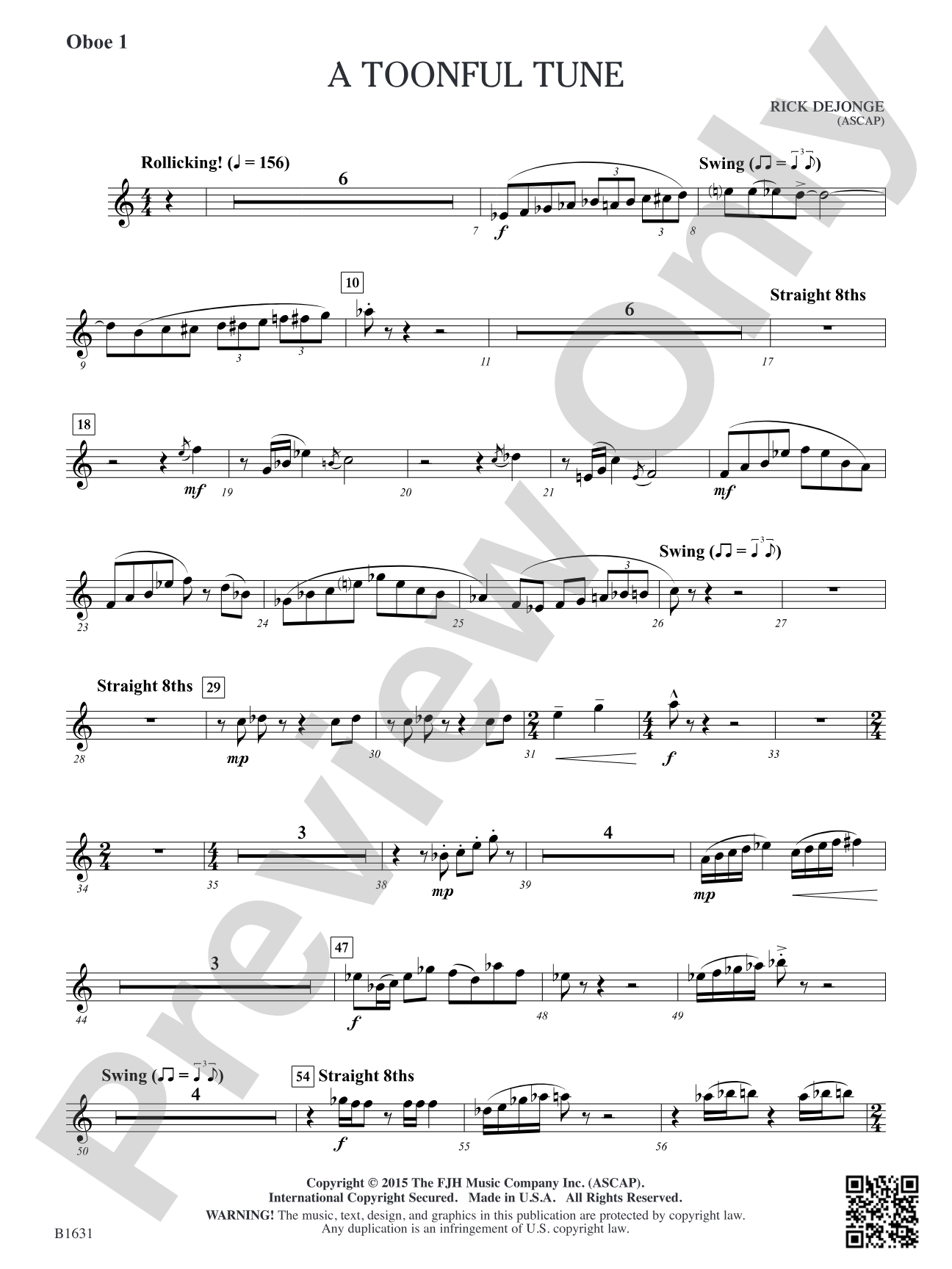 A Toonful Tune: Oboe 1