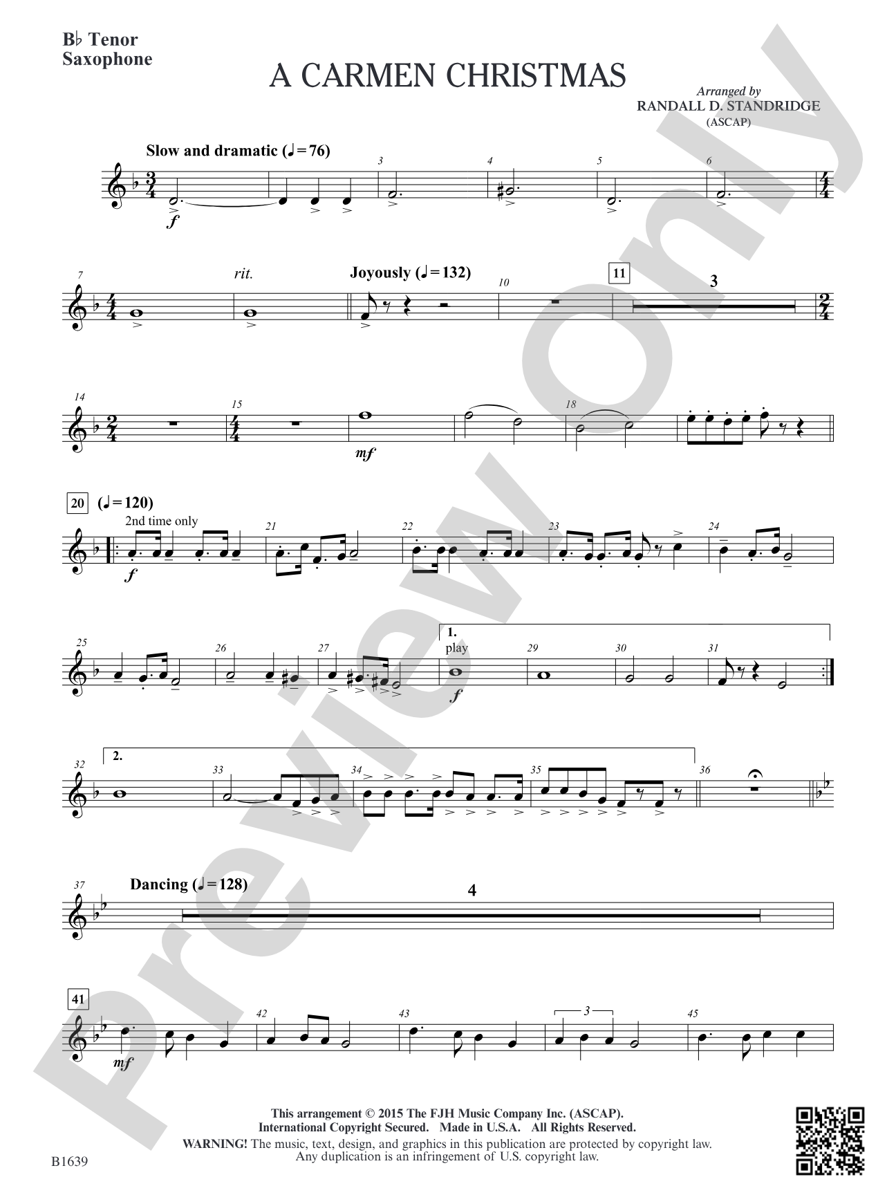A Carmen Christmas: B-flat Tenor Saxophone