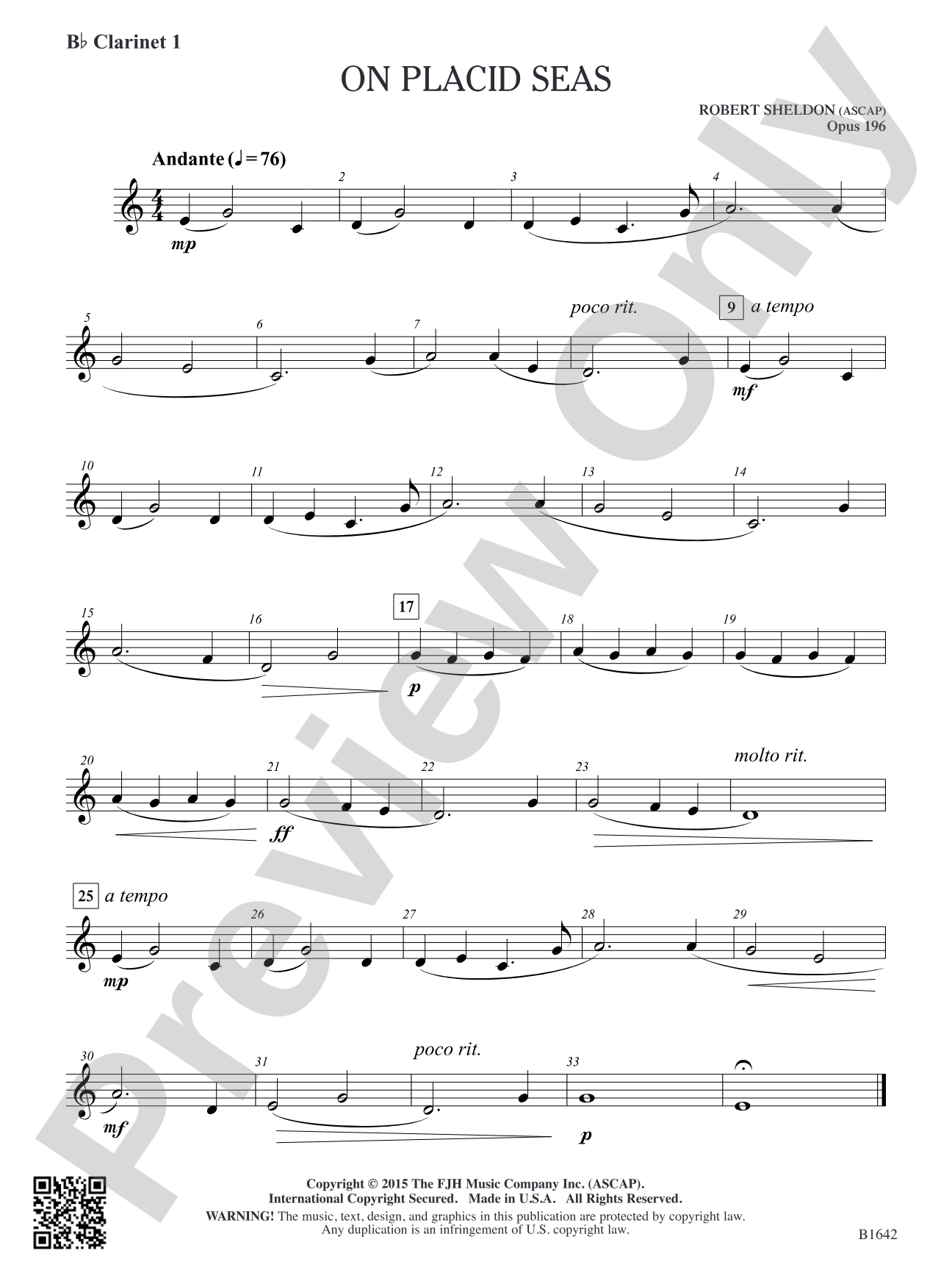 On Placid Seas: B-flat Clarinet 1