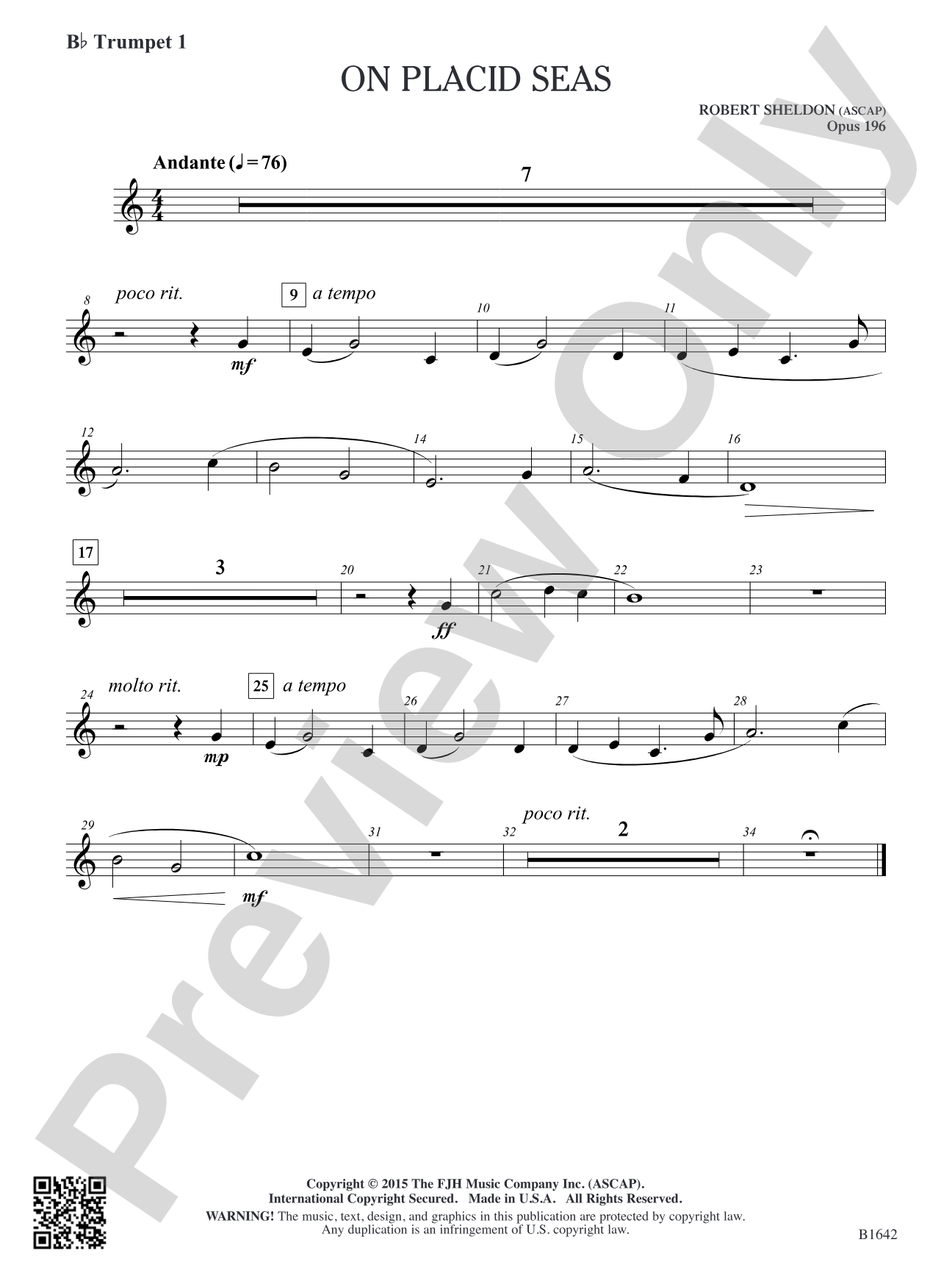 On Placid Seas: B-flat Trumpet 1