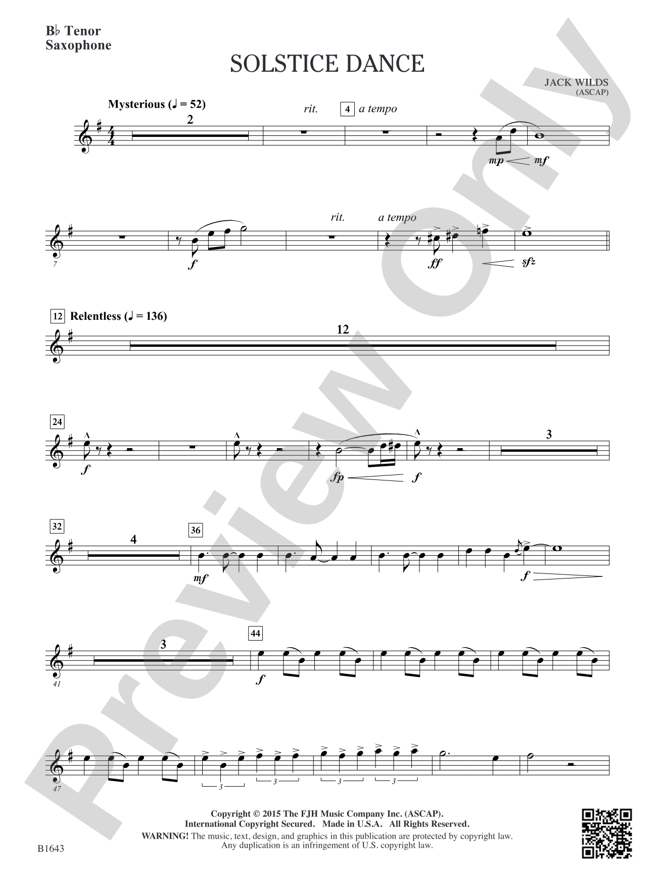 Solstice Dance: B-flat Tenor Saxophone