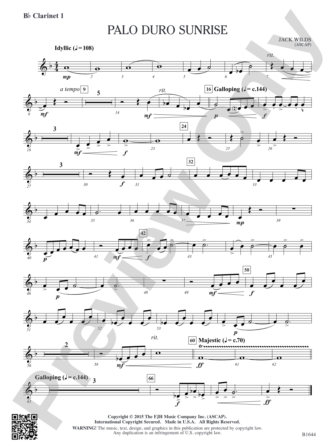 Palo Duro Sunrise: B-flat Clarinet 1