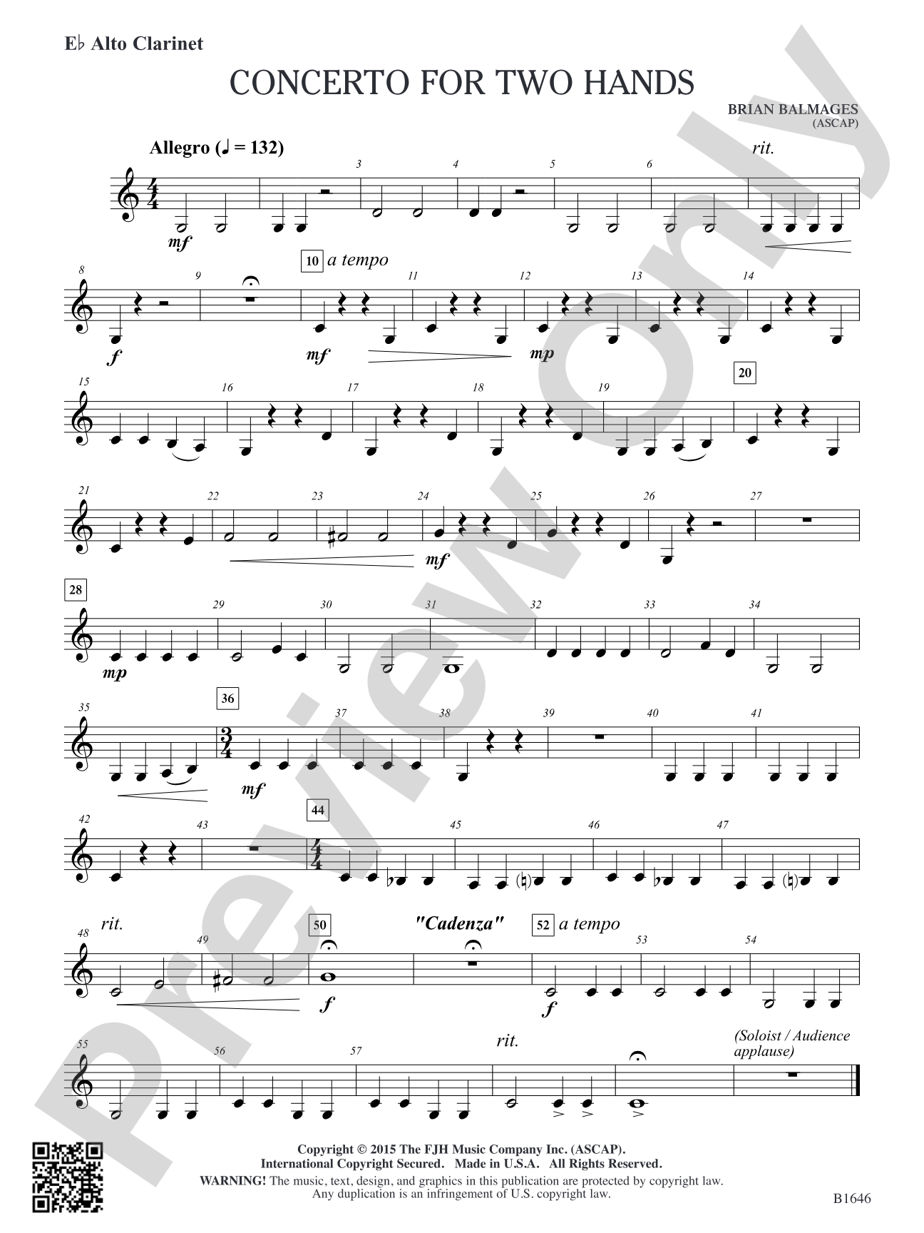 Concerto for Two Hands: E-flat Alto Clarinet