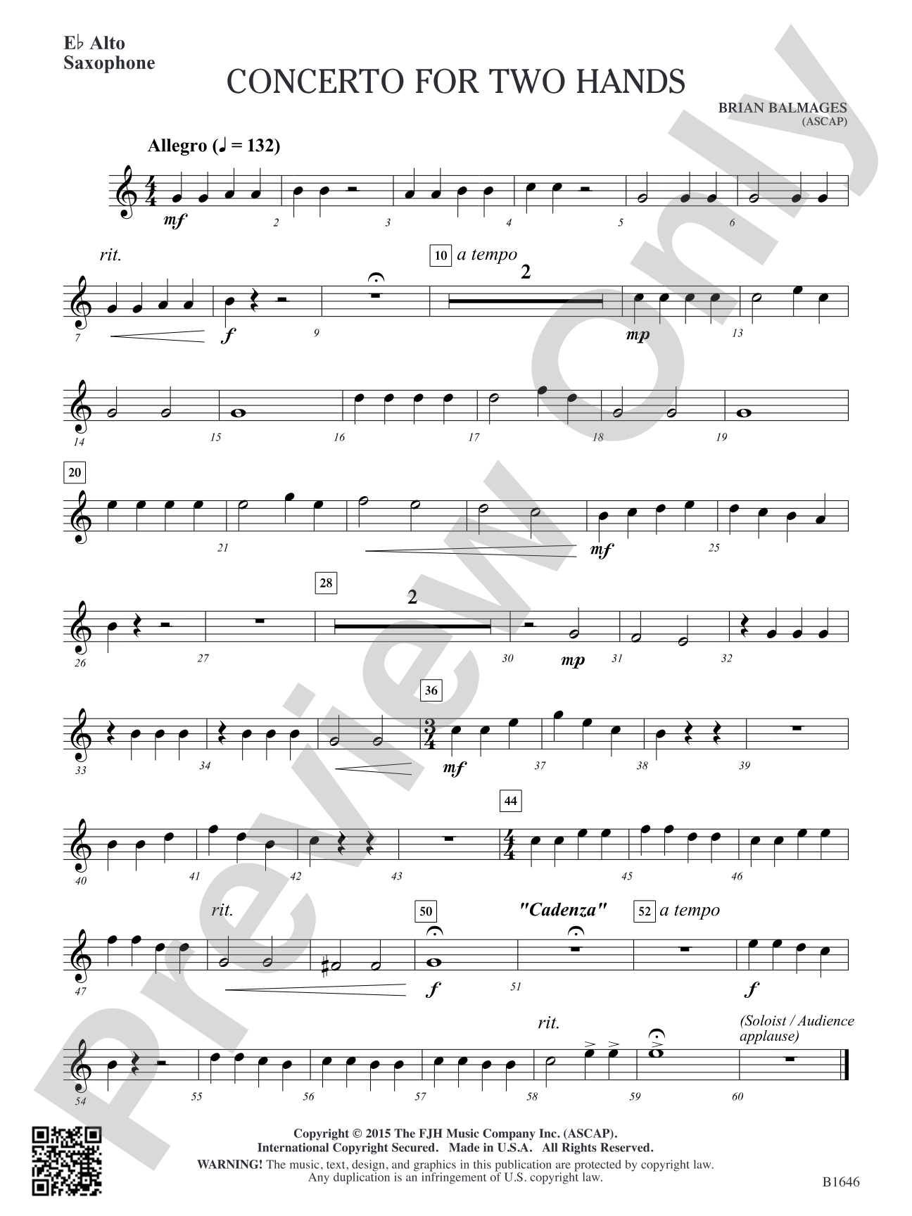 Concerto for Two Hands: E-flat Alto Saxophone