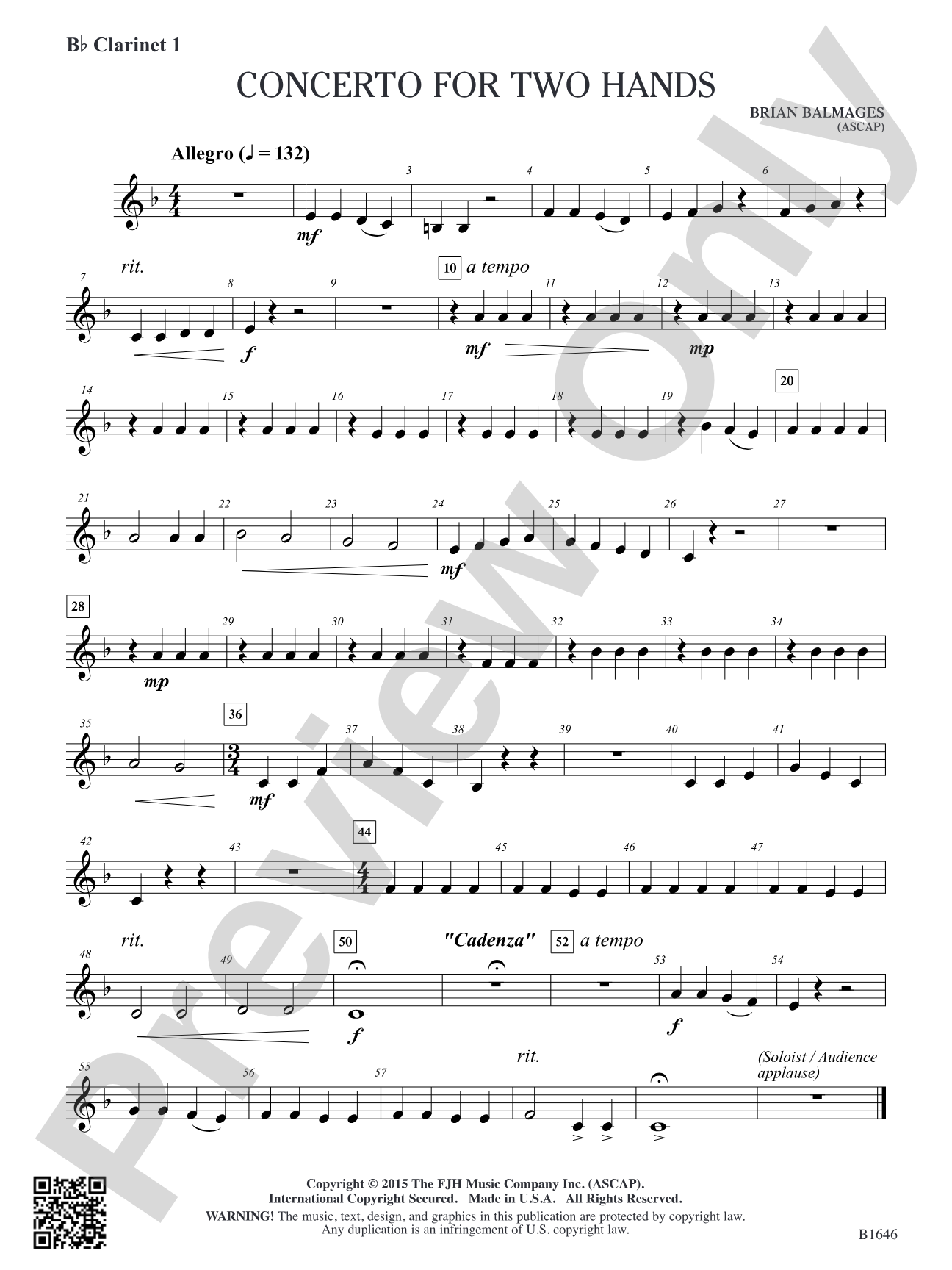 Concerto for Two Hands: B-flat Clarinet 1