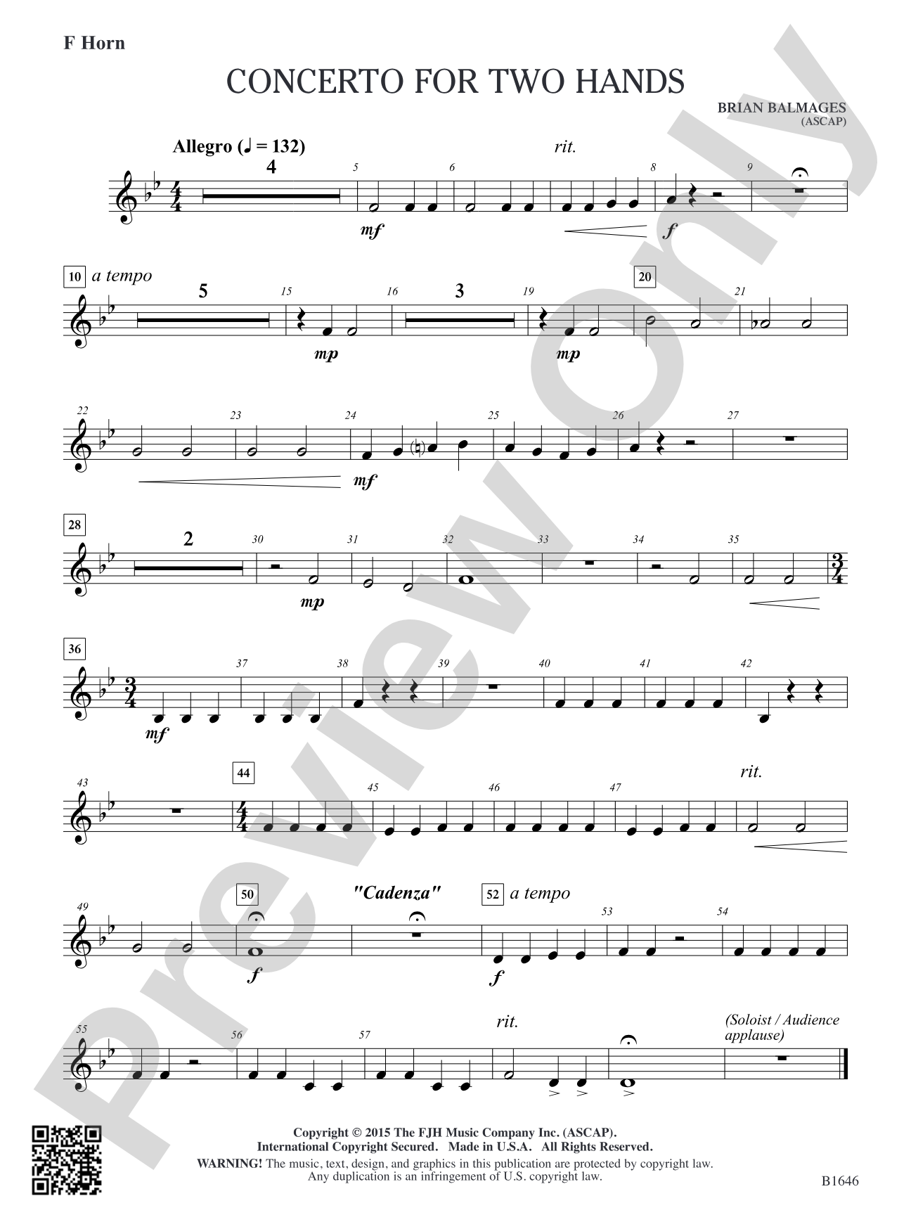 Concerto for Two Hands: F Horn