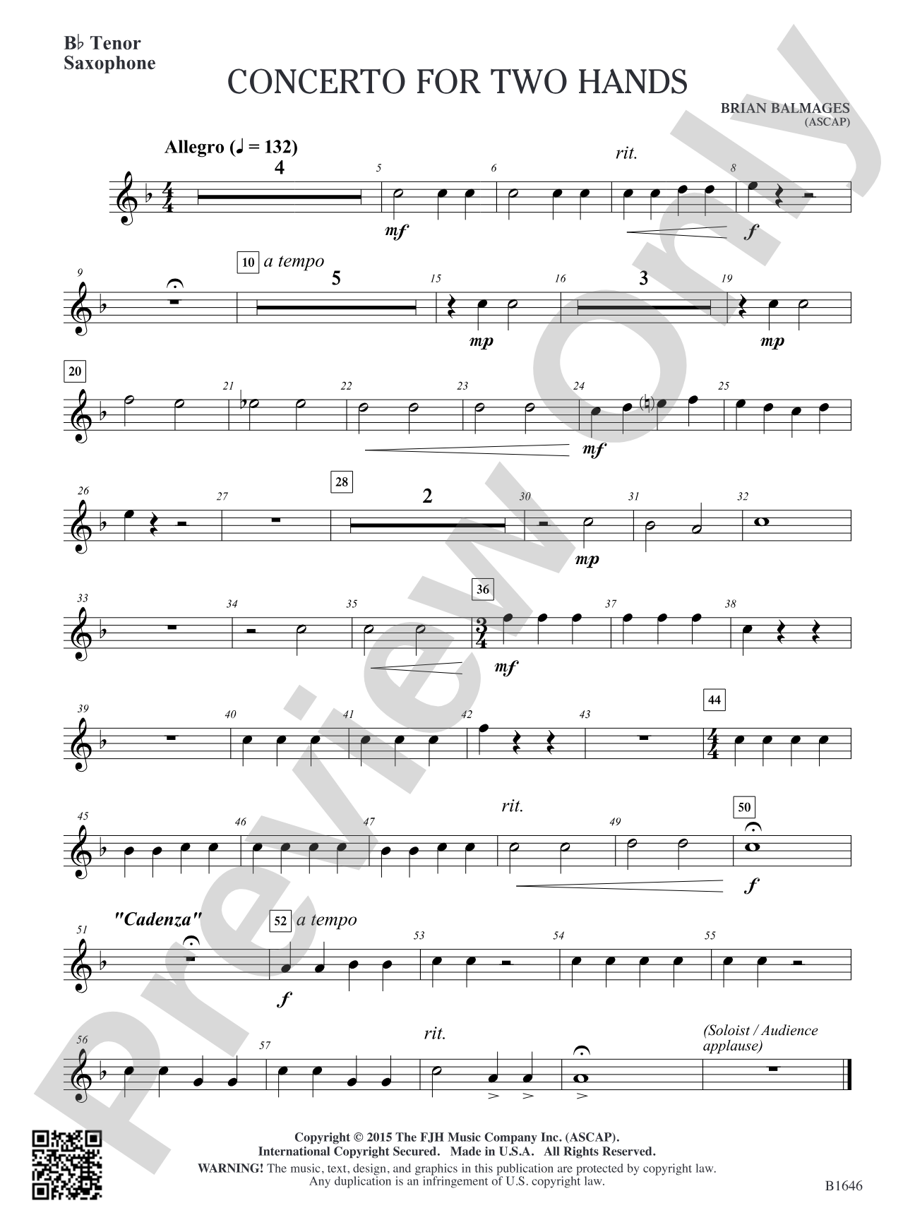 Concerto for Two Hands: B-flat Tenor Saxophone