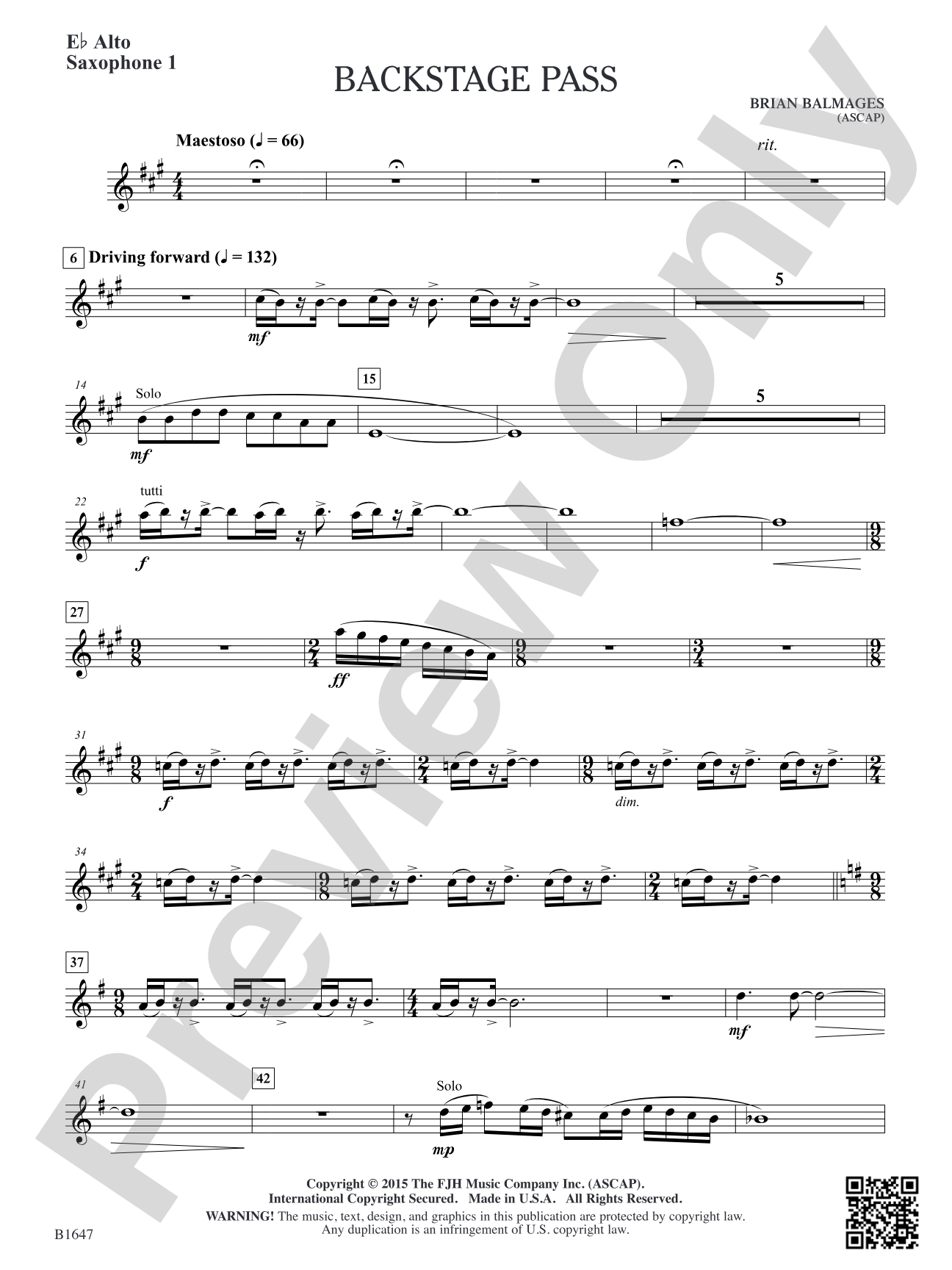 Backstage Pass: E-flat Alto Saxophone 1