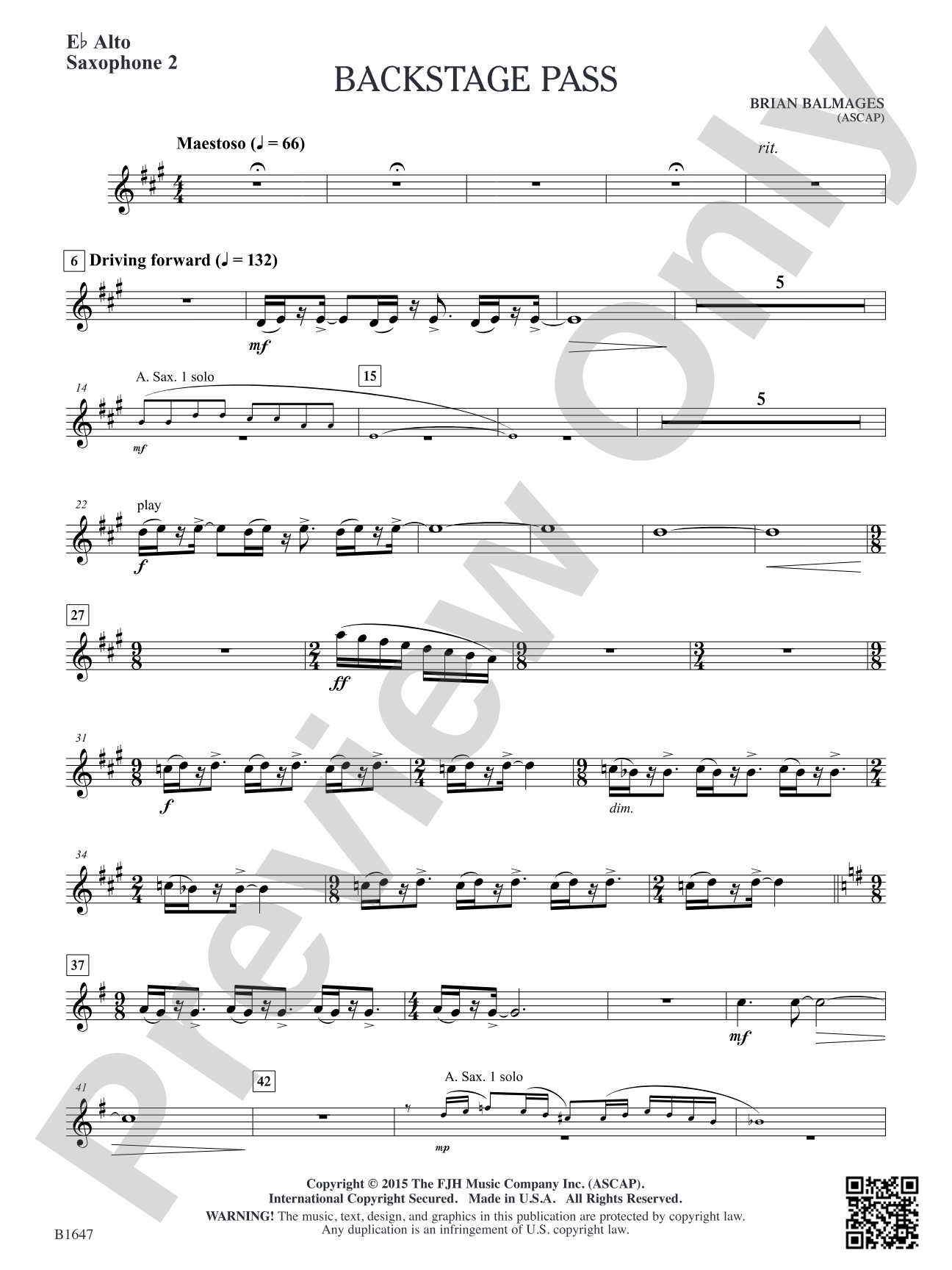 Backstage Pass: E-flat Alto Saxophone 2
