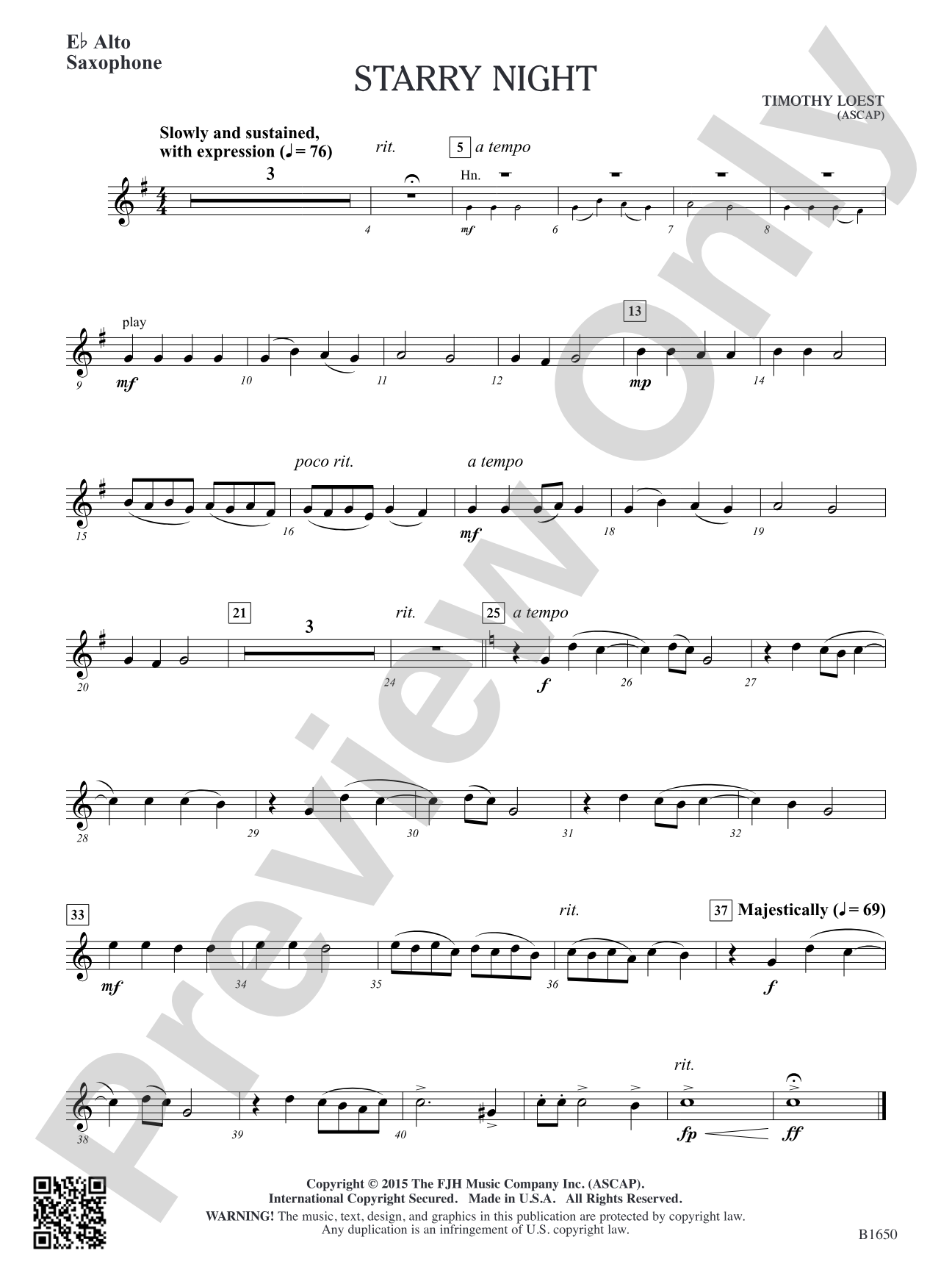 Starry Night: E-flat Alto Saxophone