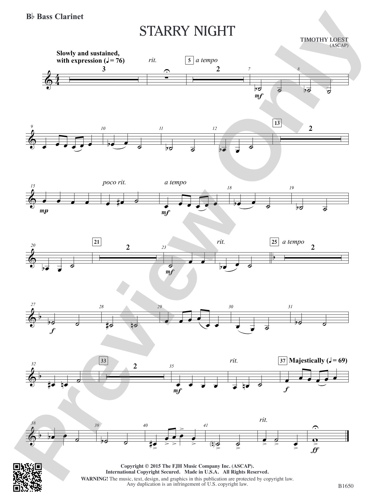 Starry Night: B-flat Bass Clarinet