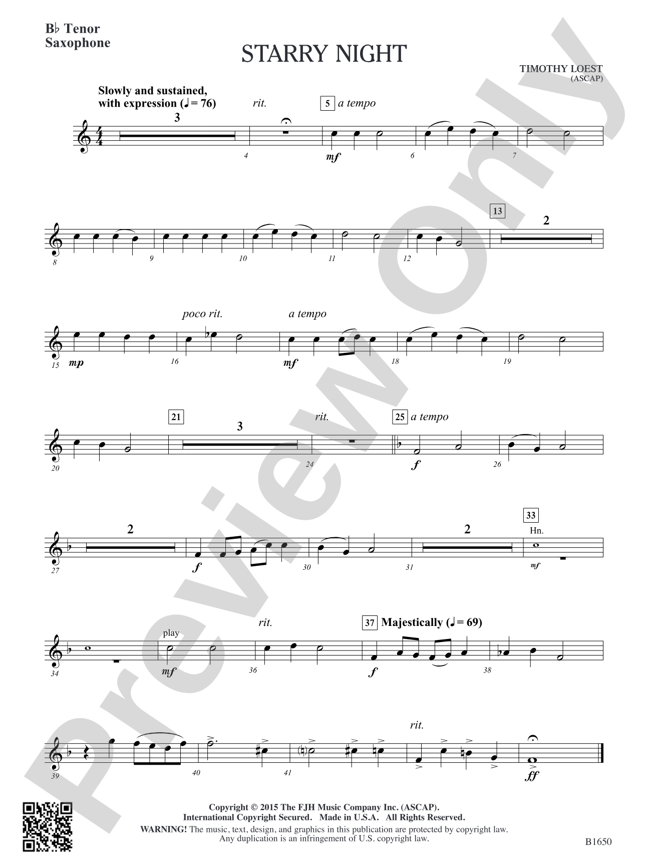 Starry Night: B-flat Tenor Saxophone