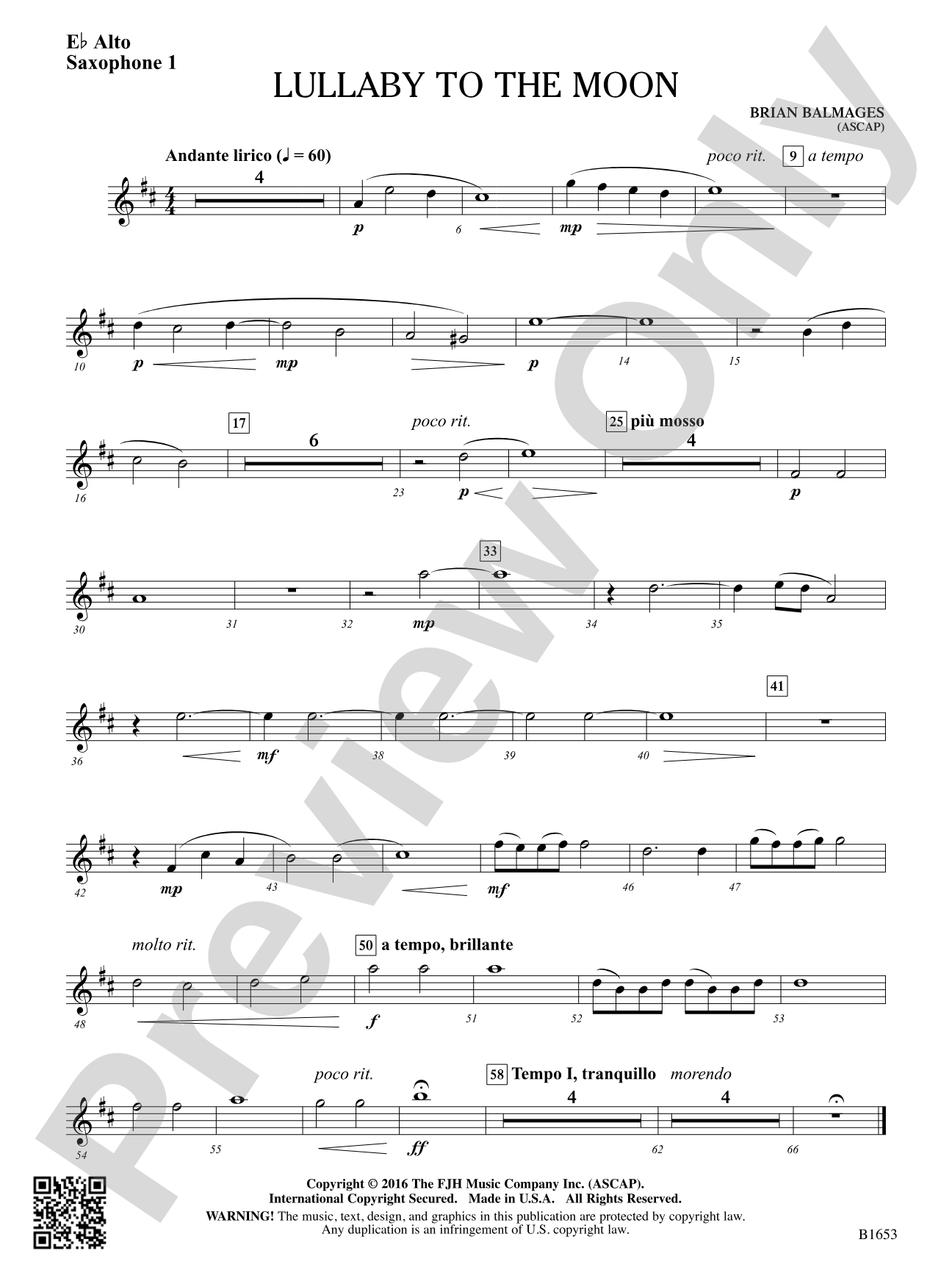 Lullaby to the Moon: E-flat Alto Saxophone 1