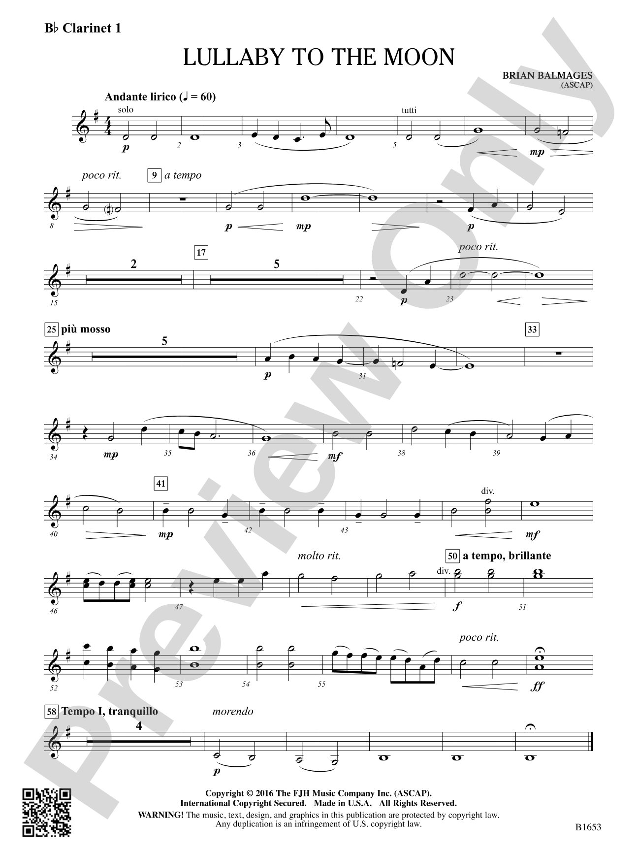 Lullaby to the Moon: B-flat Clarinet 1
